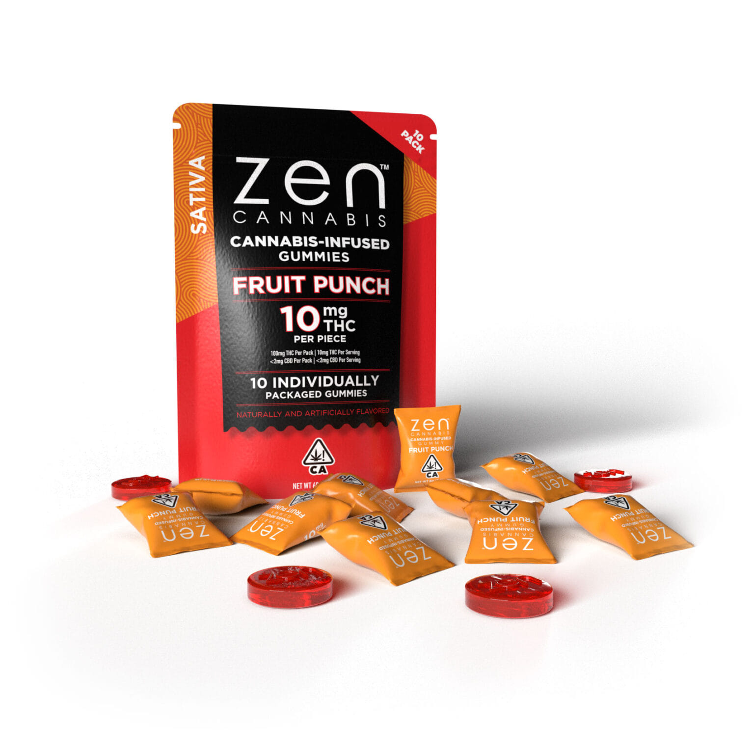 Fruit Punch Sativa Individual Gummies 100mg - Zen CA -  - $12.50 - Edibles