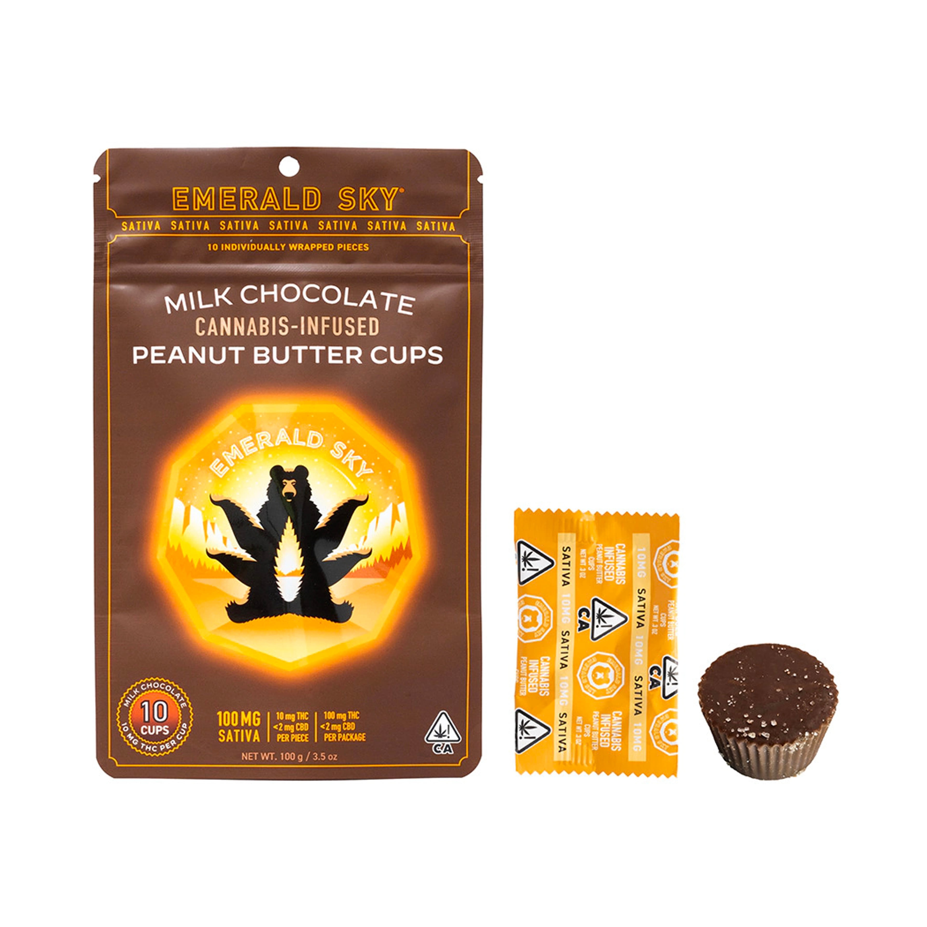 Peanut Butter Cups Sativa - Milk Chocolate - Emerald Sky Edibles - 10 Piece - $21 - Edibles