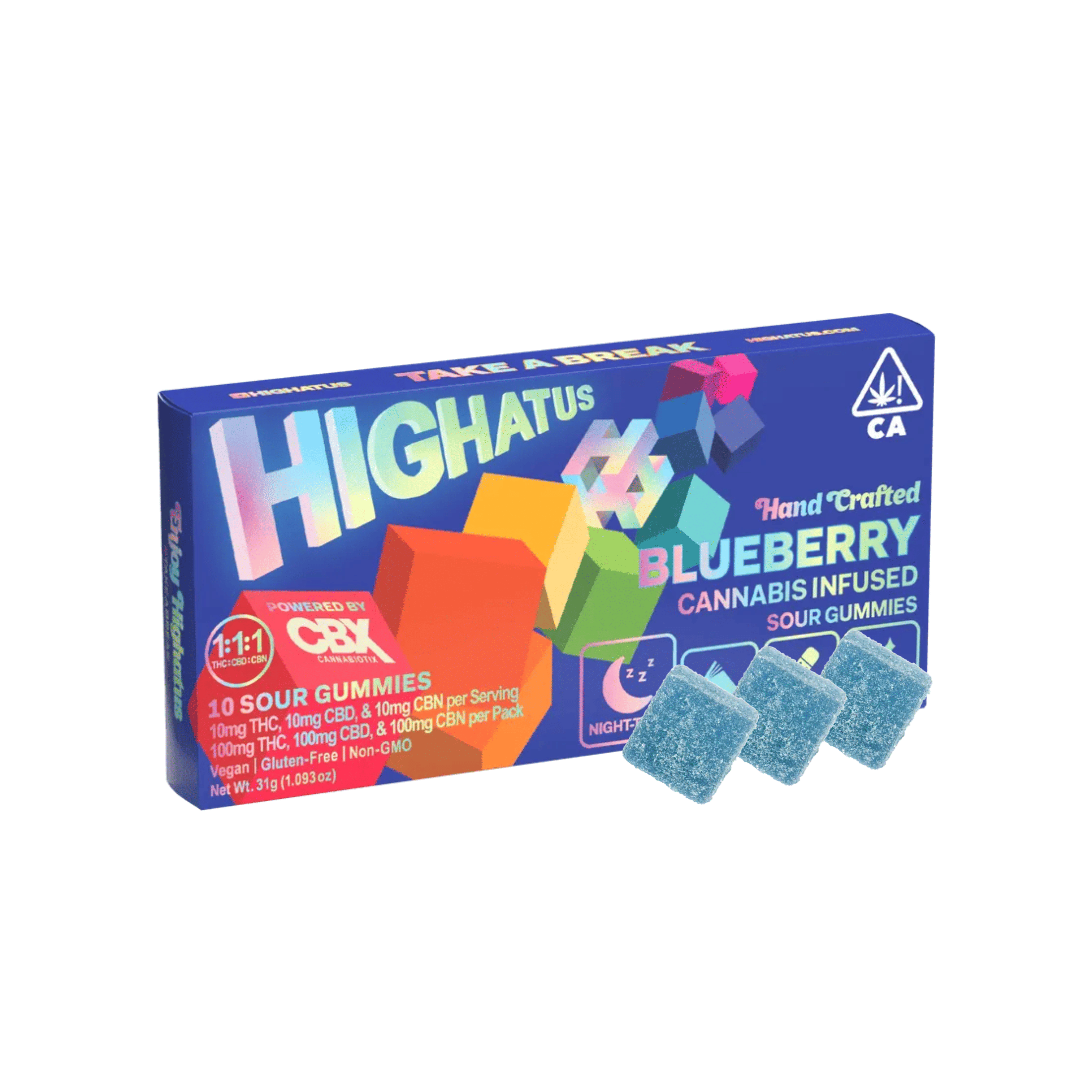 Blueberry 1:1:1 THC:CBN:CBD | Sour Gummies - 100mg - Highatus (By CBX) -  - $13.50 - Edibles