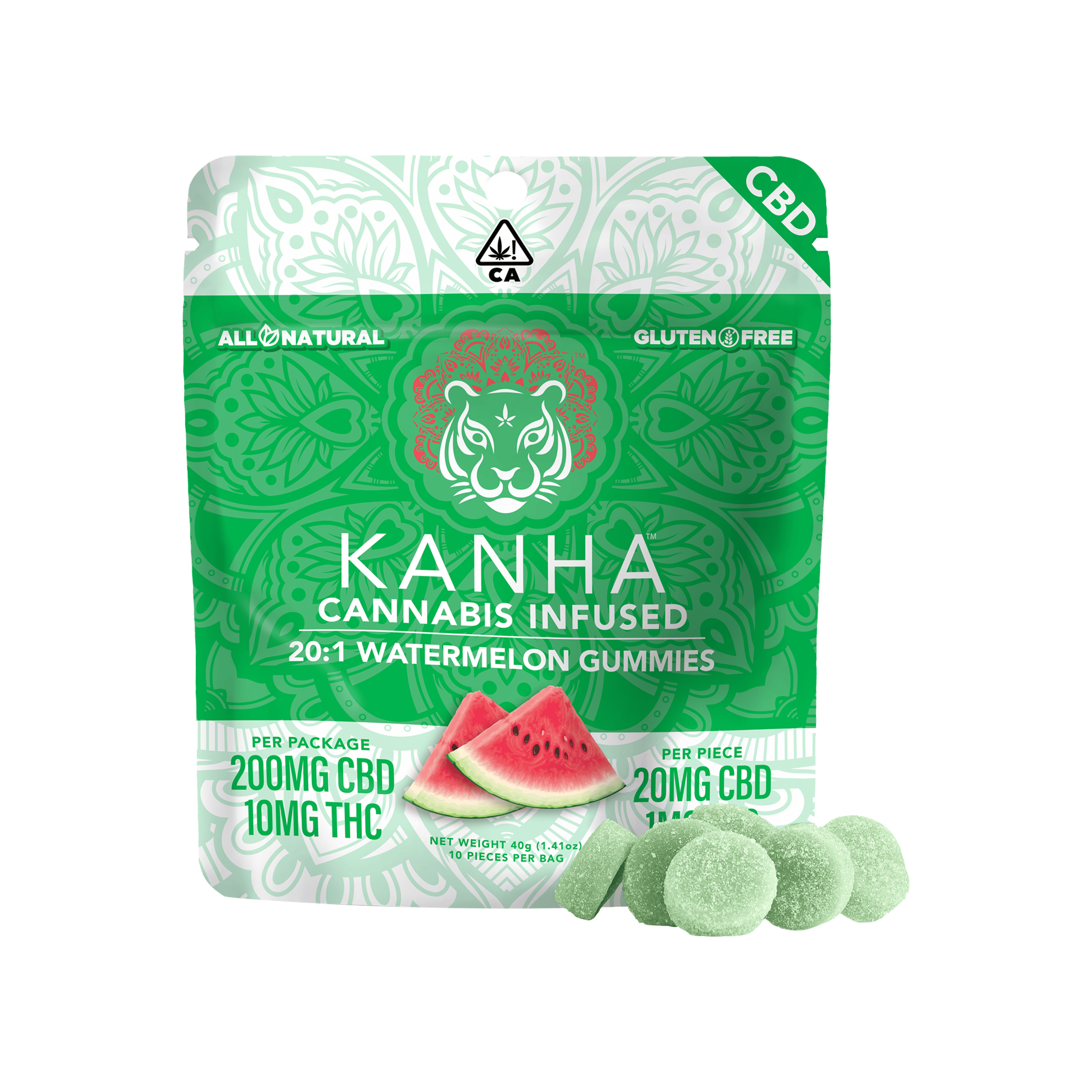 Watermelon Gummies: 20:1 CBD:THC - 100mg - Kanha Gummies - - $20 - Edibles