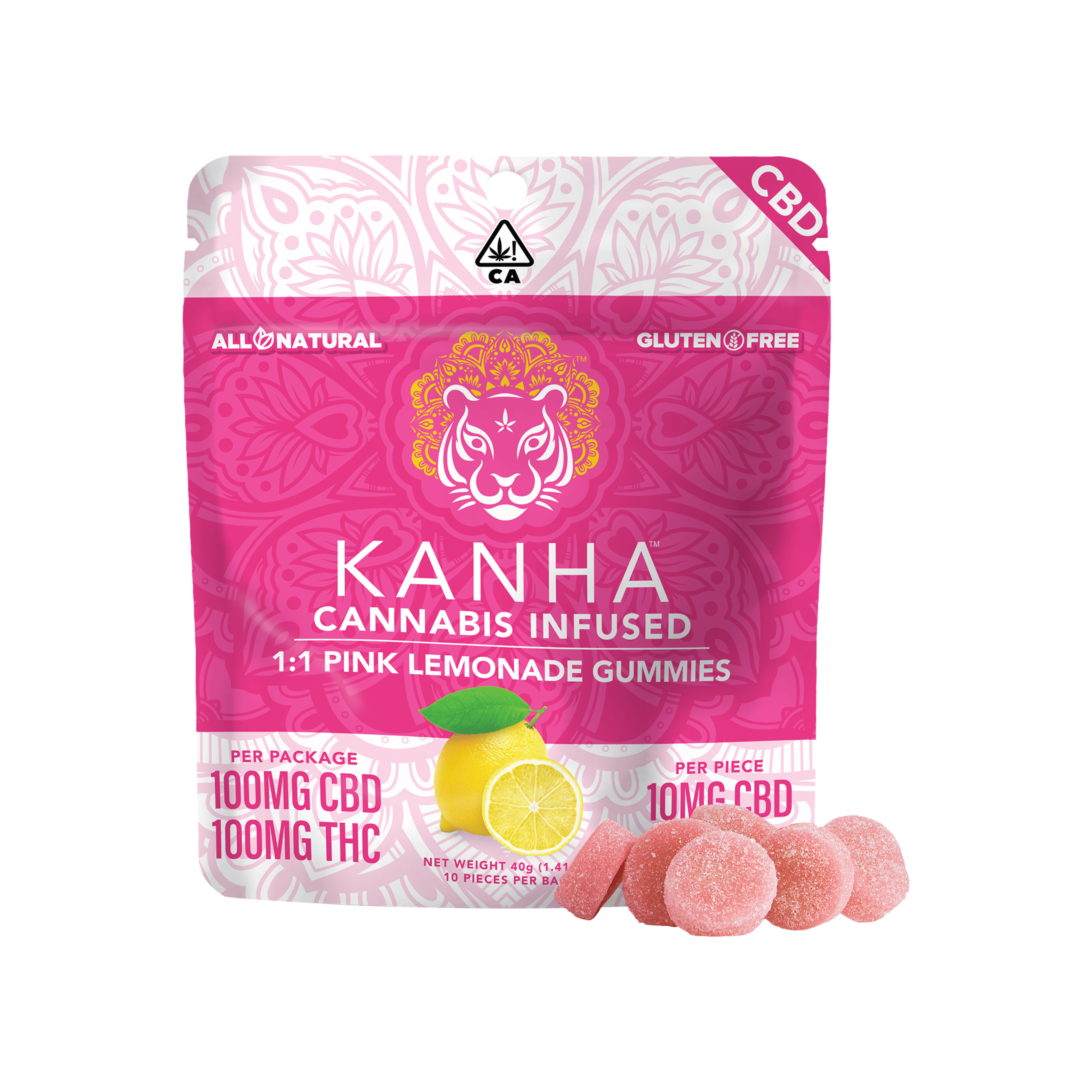 Pink Lemonade CBD Gummies 1:1 - 50mg THC + 50mg CBD - Kanha Gummies - - $20 - Edibles