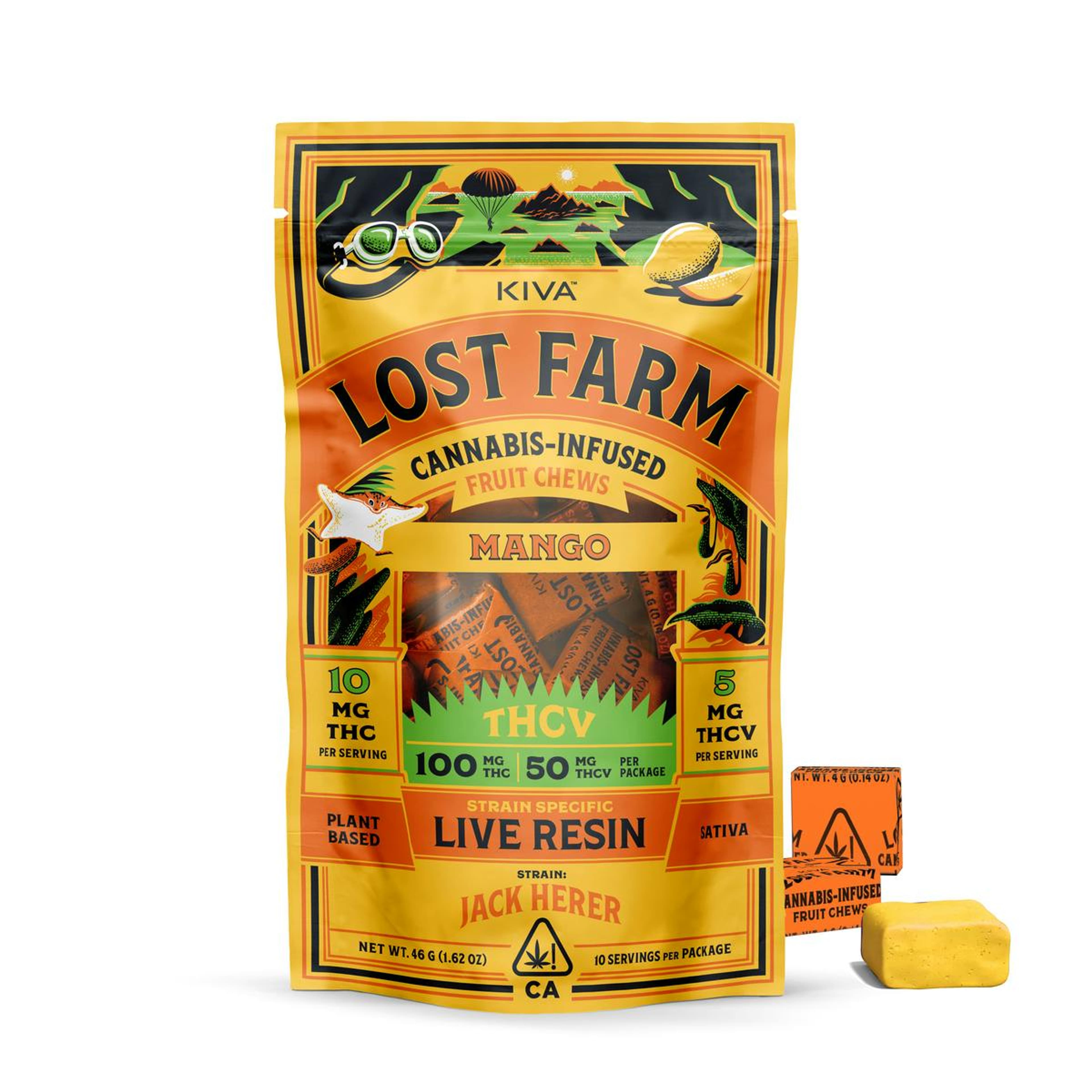 Lost Farm Mango 'Jack Herer ' THCv 10:5 Live Resin Chews - 100mg - Lost Farm by Kiva - - $22.50 - Edibles