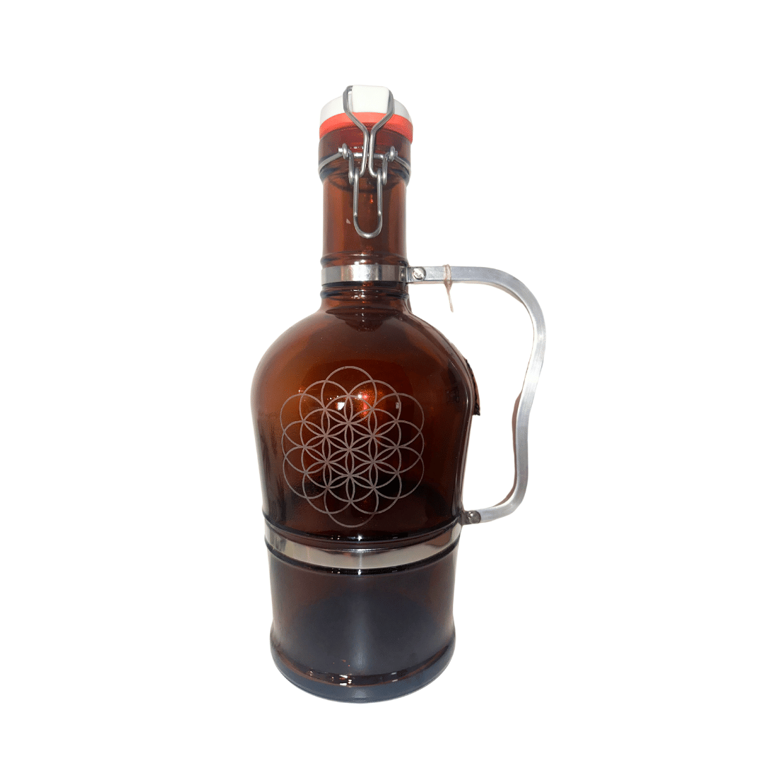 Extra Large Amber Glass Water Bottle with handle - Sand Blasted Sacred Geometry - Amritha -  - $120.99 - Maliboutique