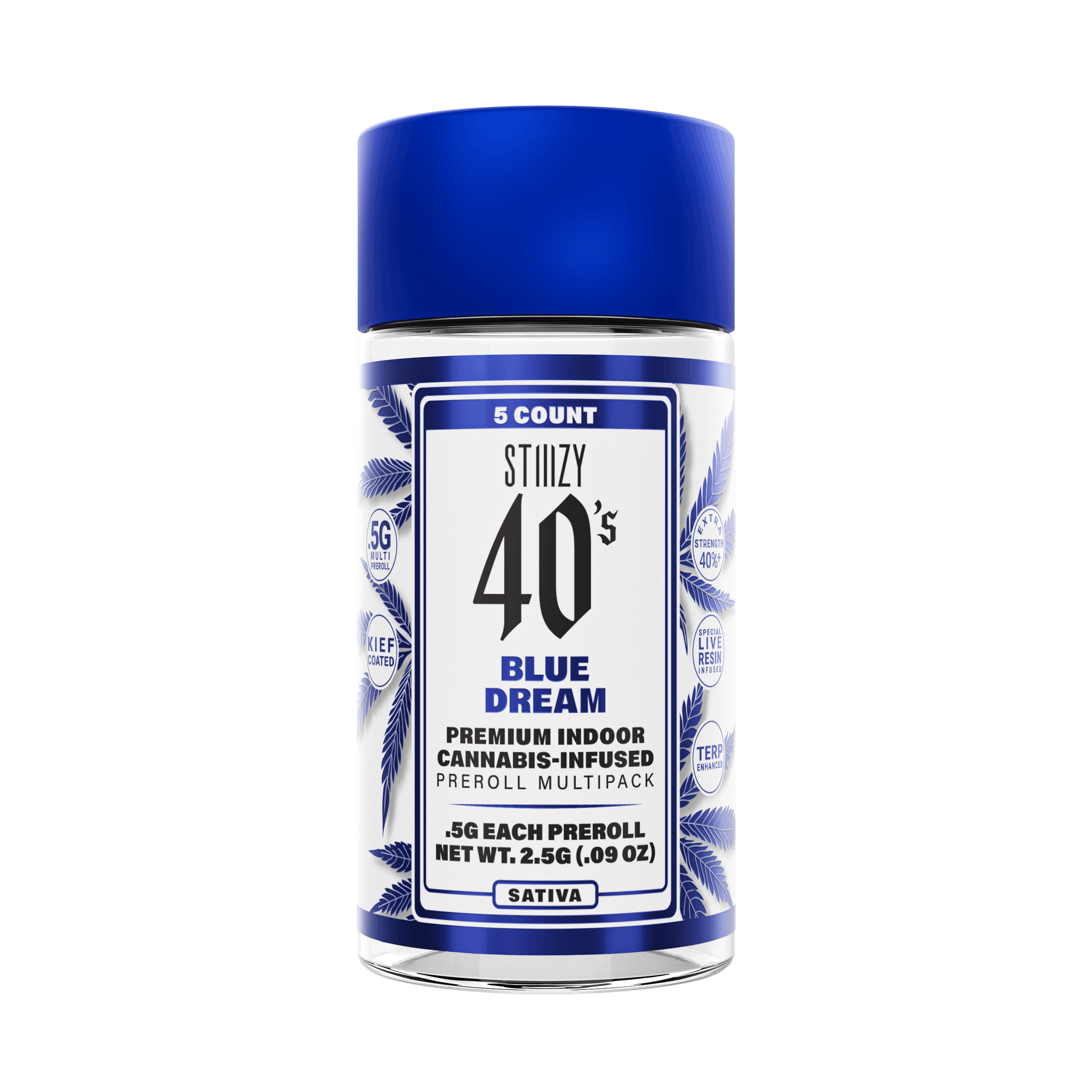 Stiiizy: BLUE DREAM - .5G 40's Infused Preroll 5 Pack - Stiiizy - - $39 - Pre-Rolls