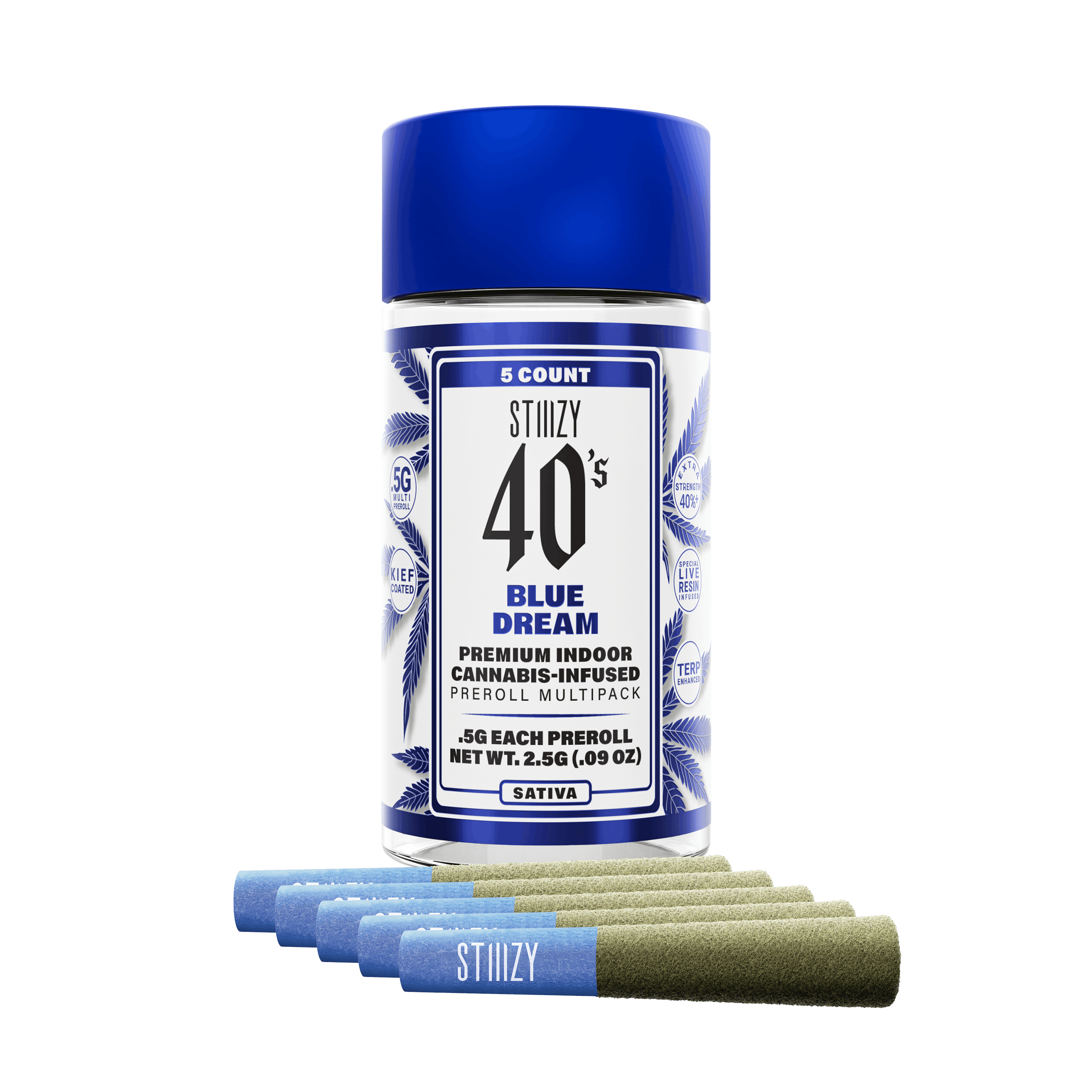 Stiiizy: BLUE DREAM - .5G 40's Infused Preroll 5 Pack - Stiiizy -  - $39 - Pre-Rolls