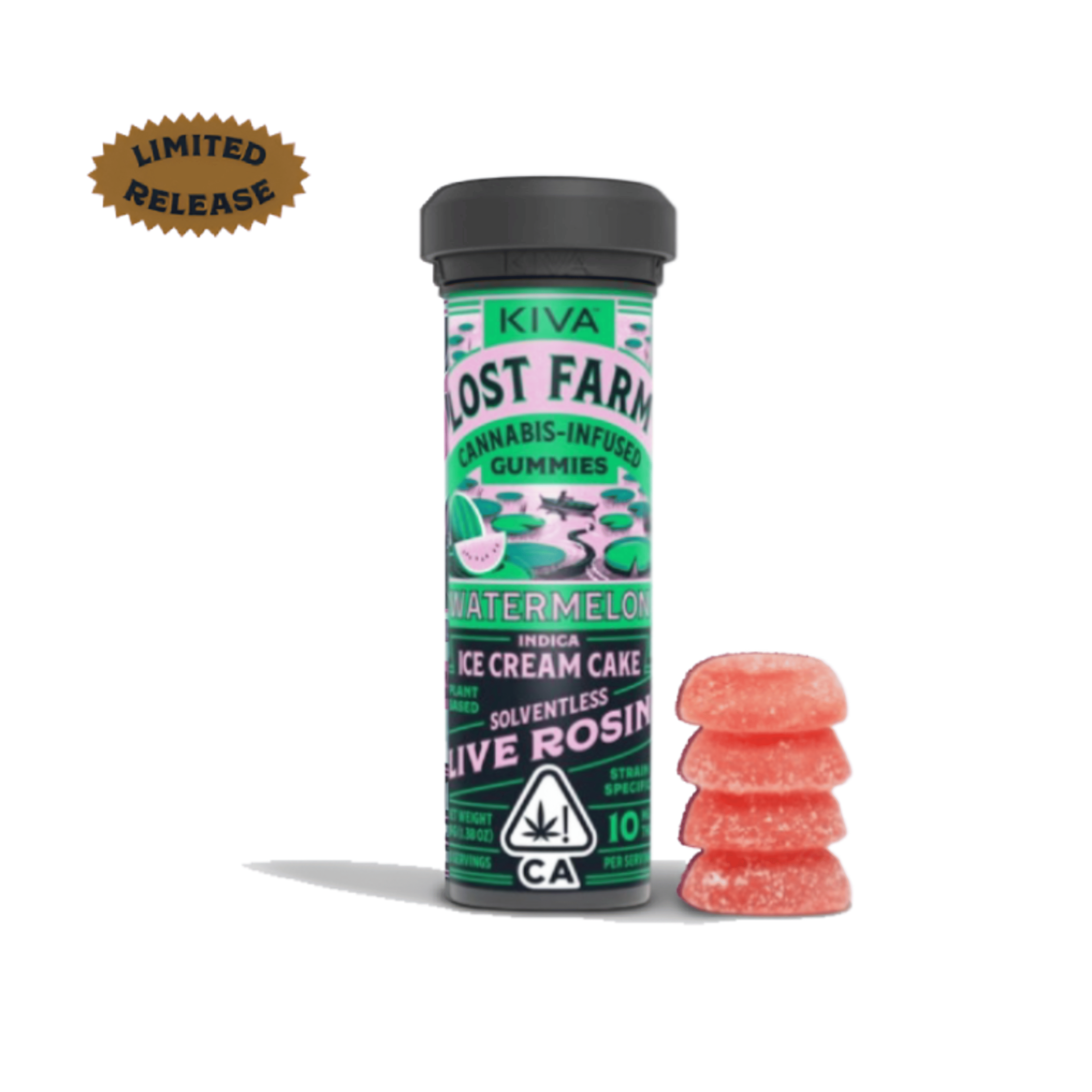 Lost Farm Gummies - Watermelon - Ice Cream Cake Live Rosin - 100mg - Kiva - Watermelon - $19.99 - Edibles