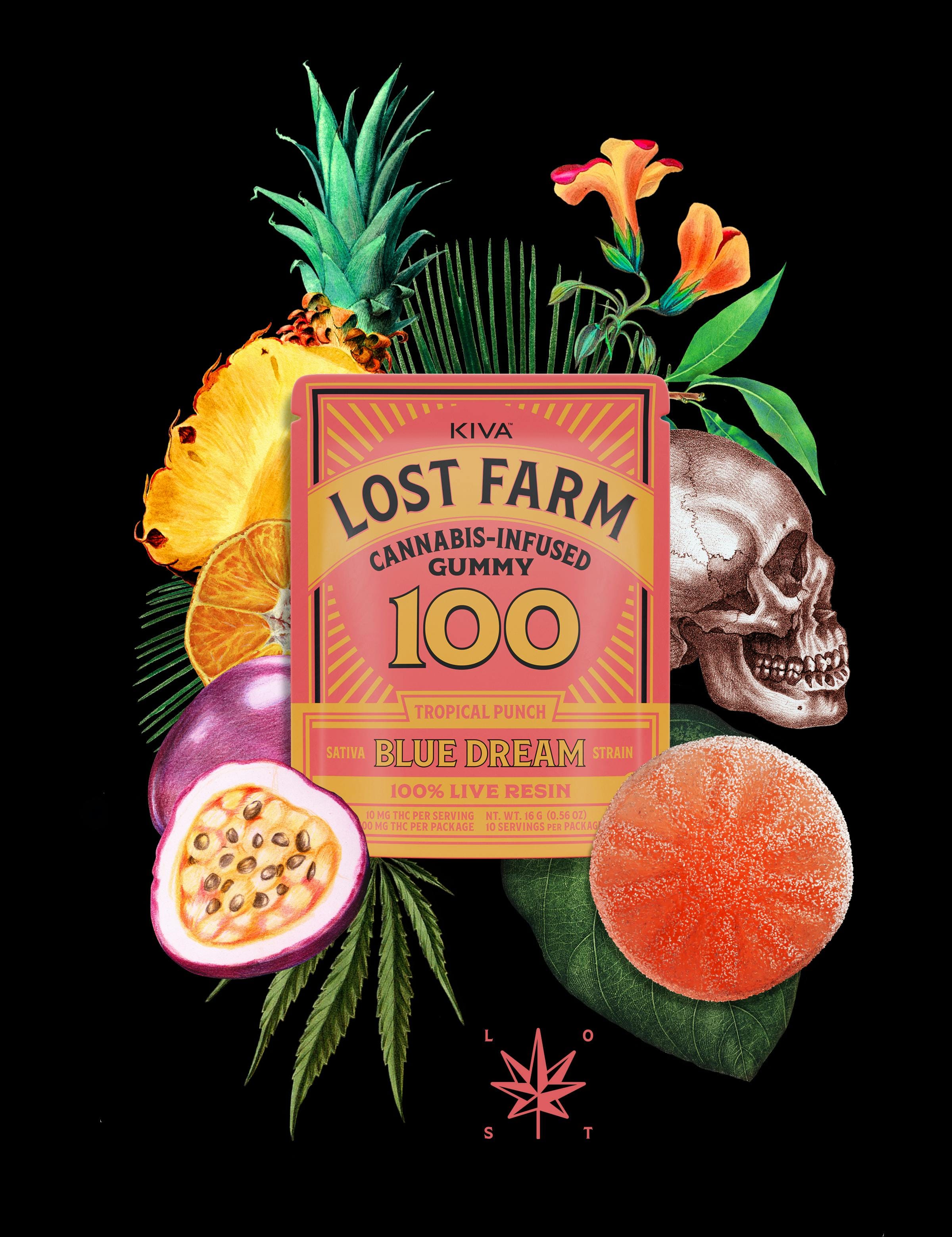 Lost Farm 100mg 1pk Tropical Punch x Blue Dream Live Resin Gummy - Kiva Confections -  - $20 - Edibles