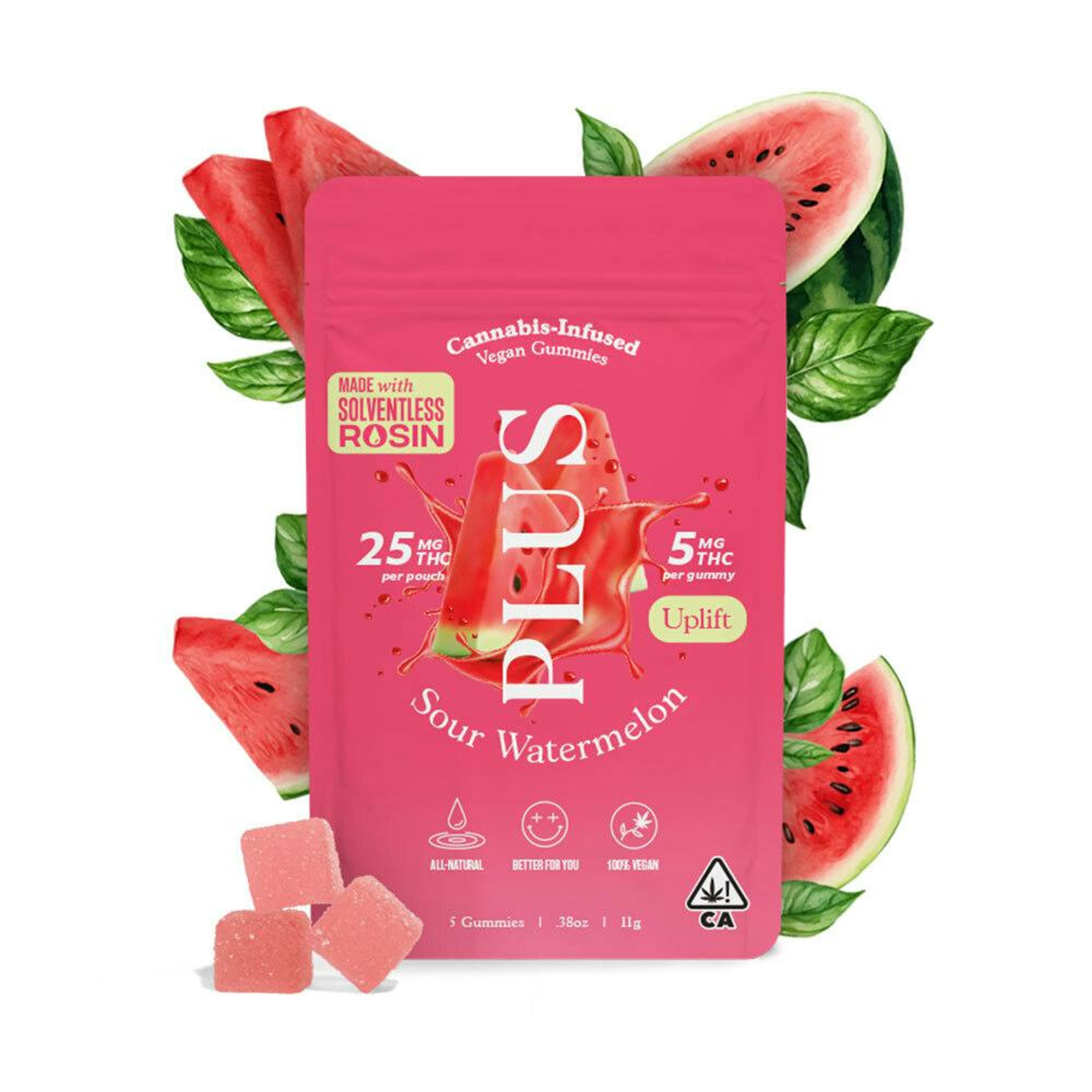 Classic Rosin - Sour Watermelon Gummies - Mini Pouch - PLUS™️ Products - 5 Gummies - $4.25 - Edibles