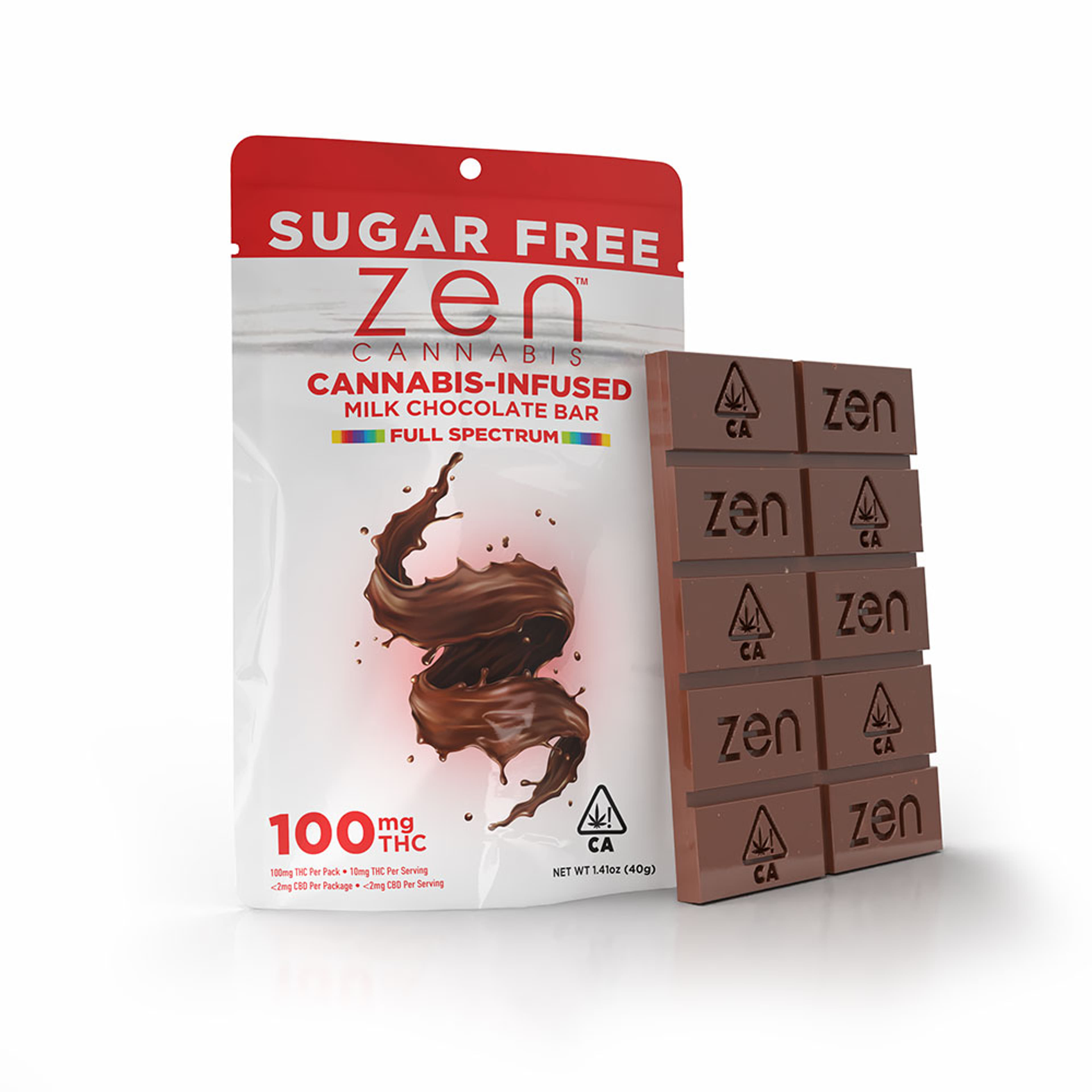Sugar Free Milk Chocolate 100mg - Zen CA - - $12.50 - Edibles