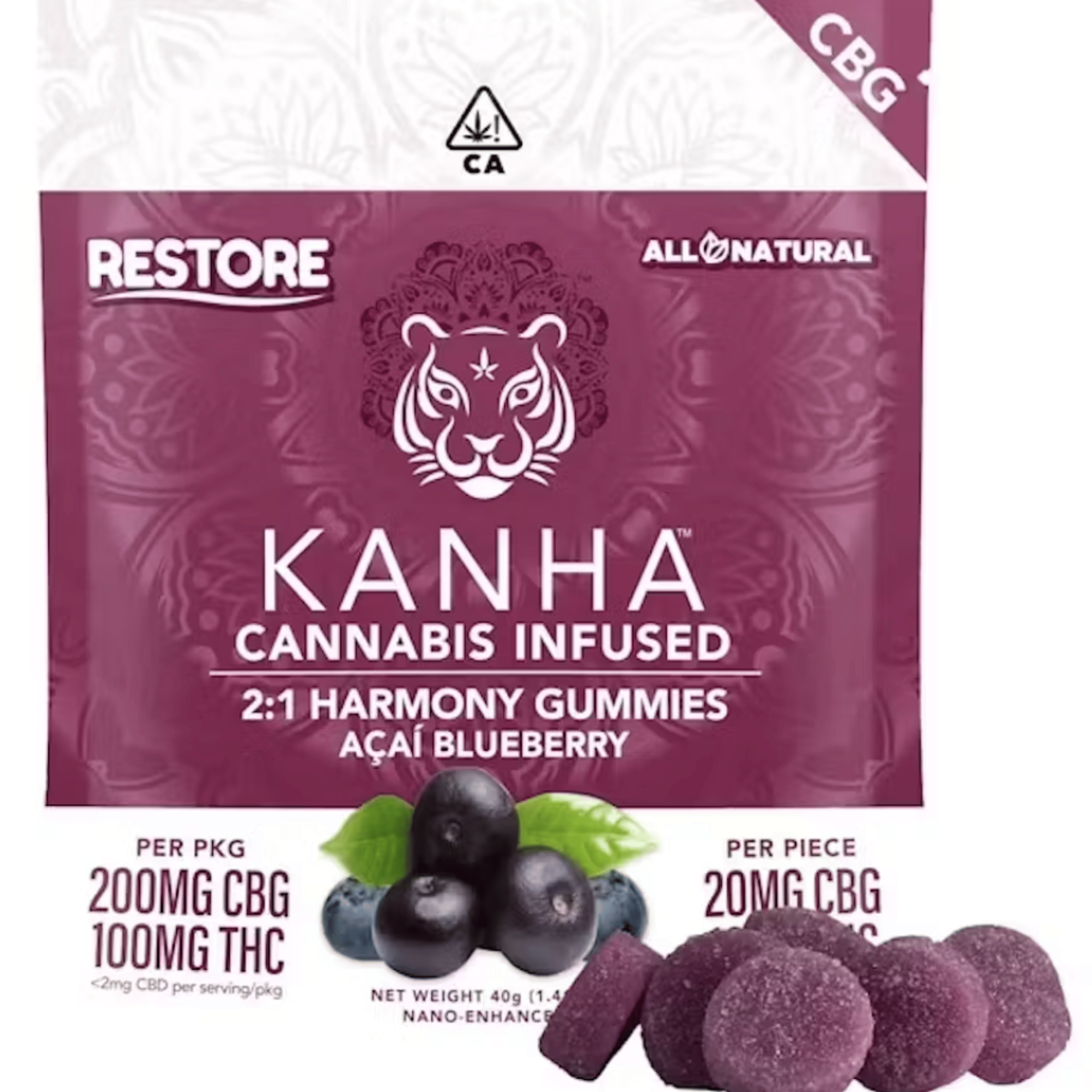 FX: Restore: Acai Blueberry 200mg CBG : 100mg THC - Kanha - - $16.50 - Edibles