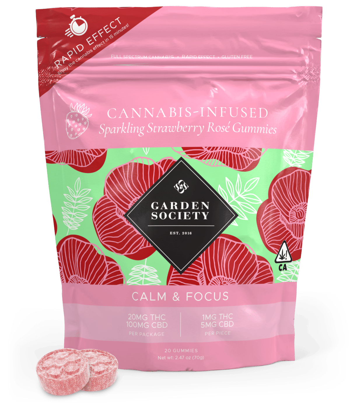 Sparkling Strawberry Rose Gummies - The Garden Society - 20 Piece - $20 - Edibles