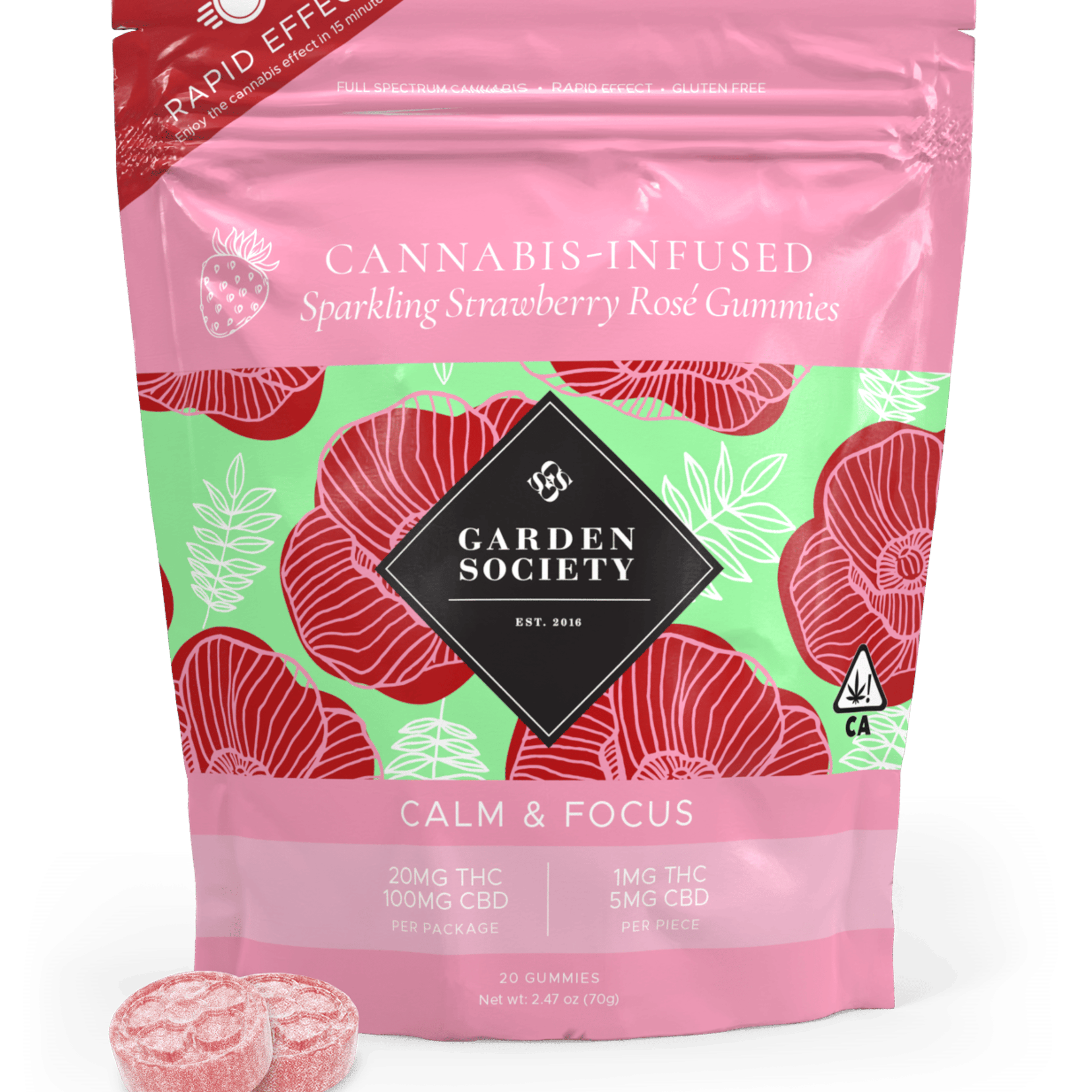 Sparkling Strawberry Rose Gummies - The Garden Society - 20 Piece - $20 - Edibles