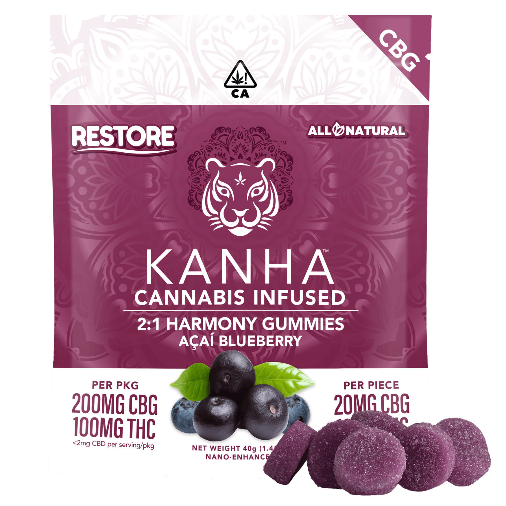2:1 Acai Blueberry CBG:THC - Kanha - Acai Blueberry 2:1 - $22 - Edibles