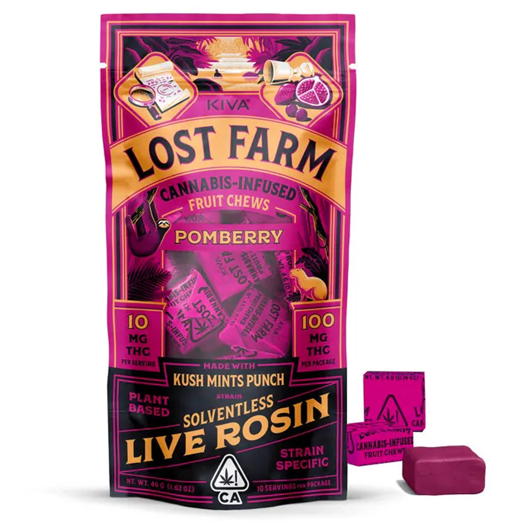 Pomberry Lost Farm Live Rosin Fruit Chews - Kiva - Pomberry (Kush Mints Punch) - $19 - Edibles