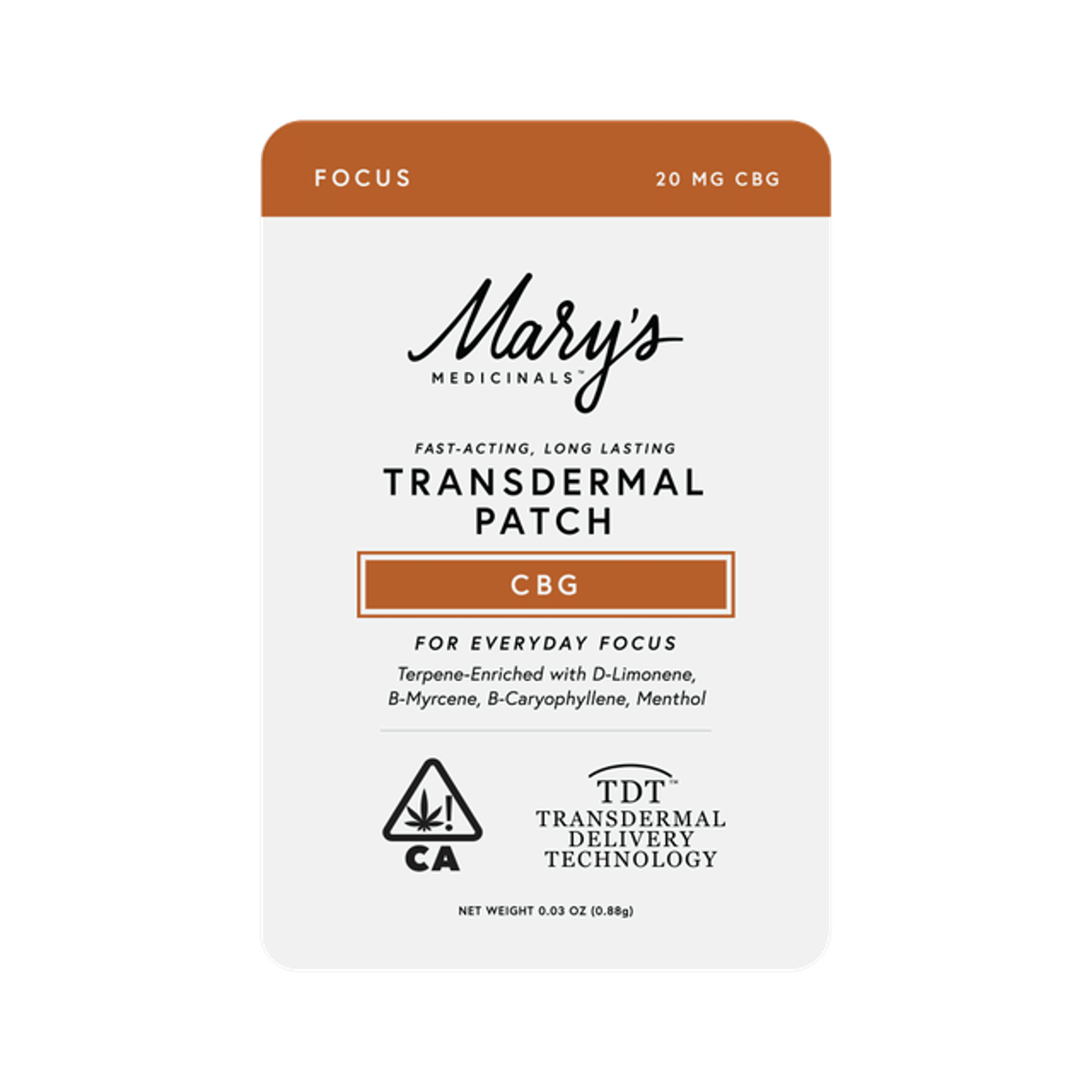 Focus Transdermal Patch - CBG *SPECIAL PRICING* - Mary's Medicinals - CBG Focus Patch - $9.80 - Topicals