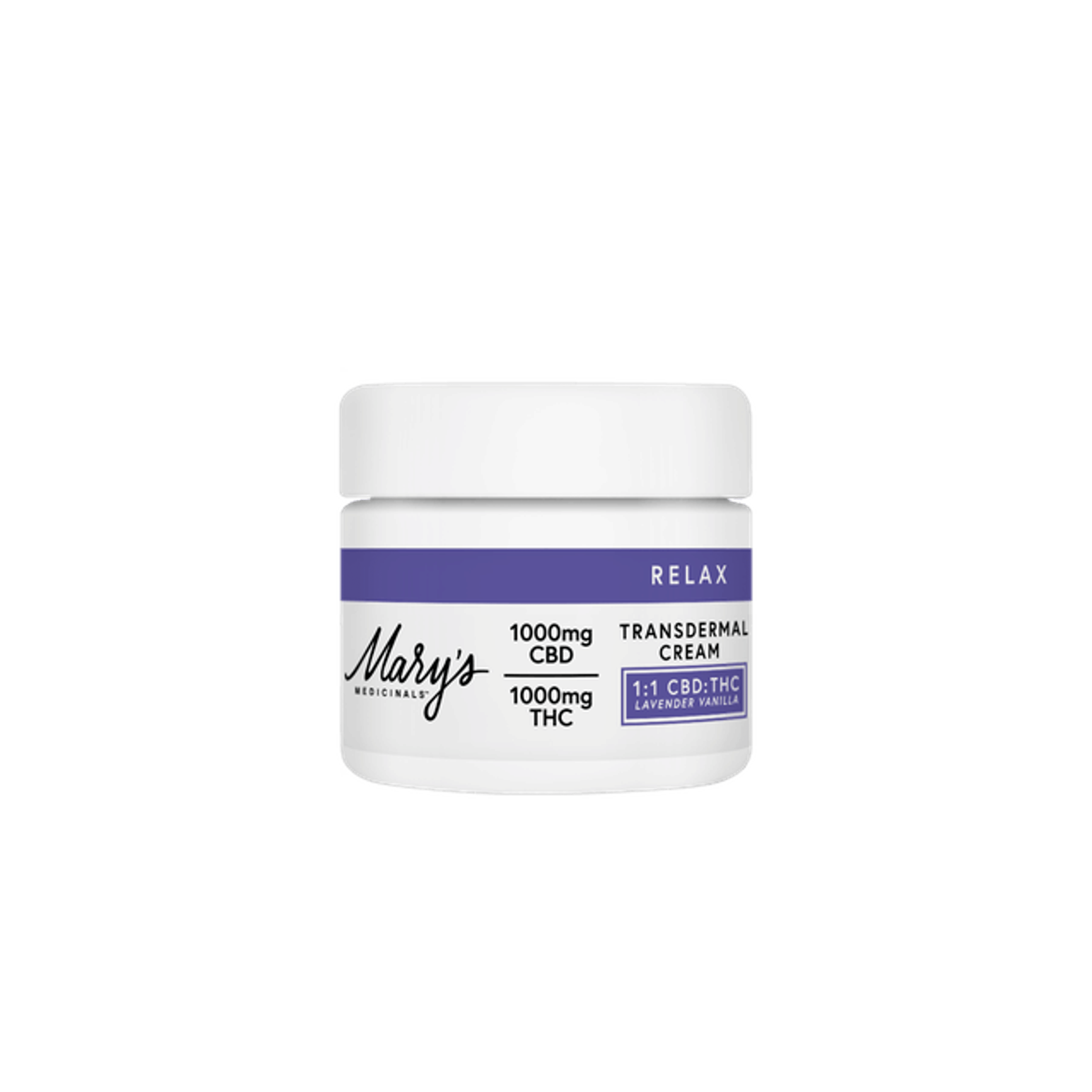 Relax - Lavender Vanilla Cream 1000MG - 1:1 CBD:THC *SPECIAL PRICING* - Mary's Medicinals - 1000mg Relax Cream 1:1 - $55 - Topicals