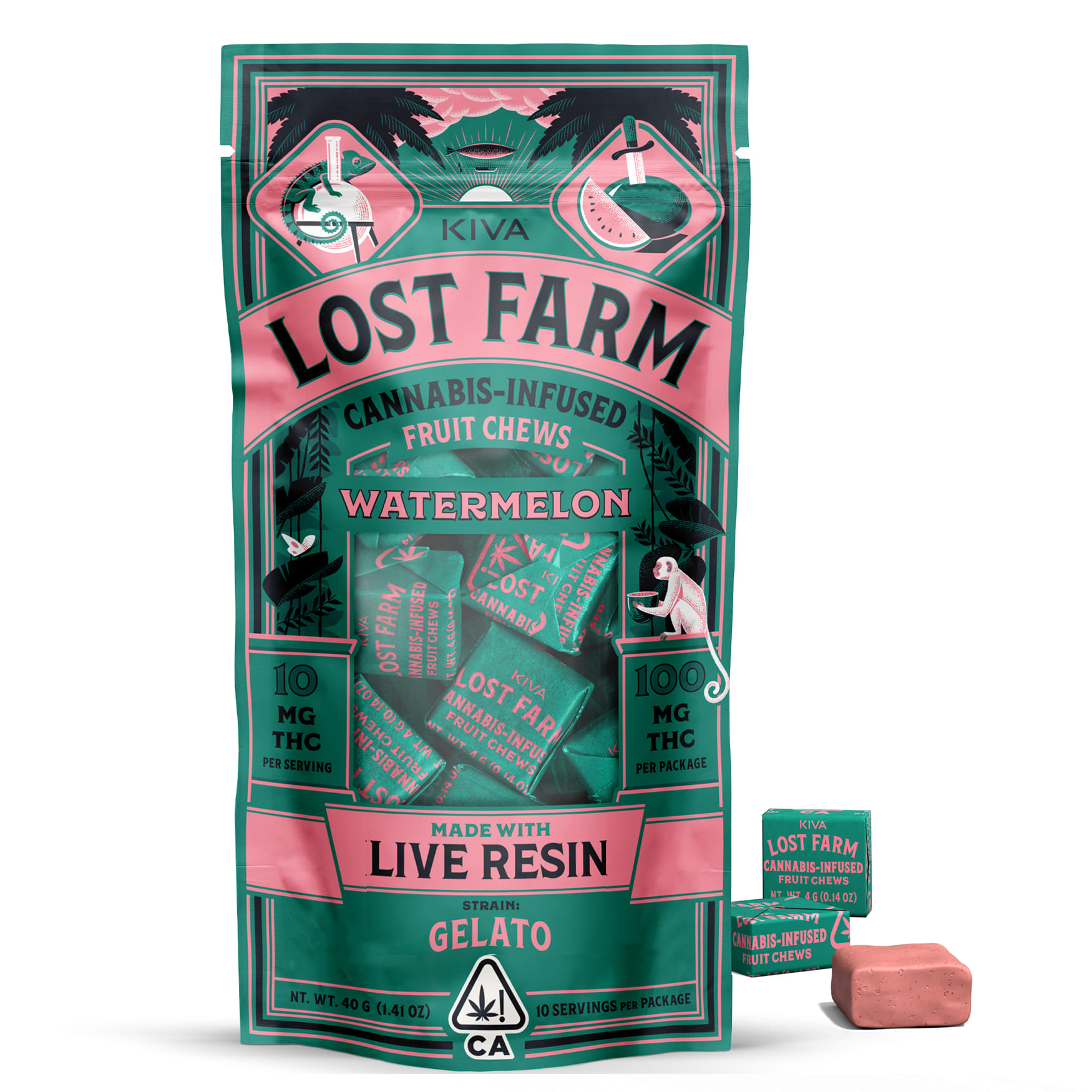 Watermelon Lost Farms Live Resin Fruit Chews - Kiva - Watermelon (Gelato) - $19 - Edibles