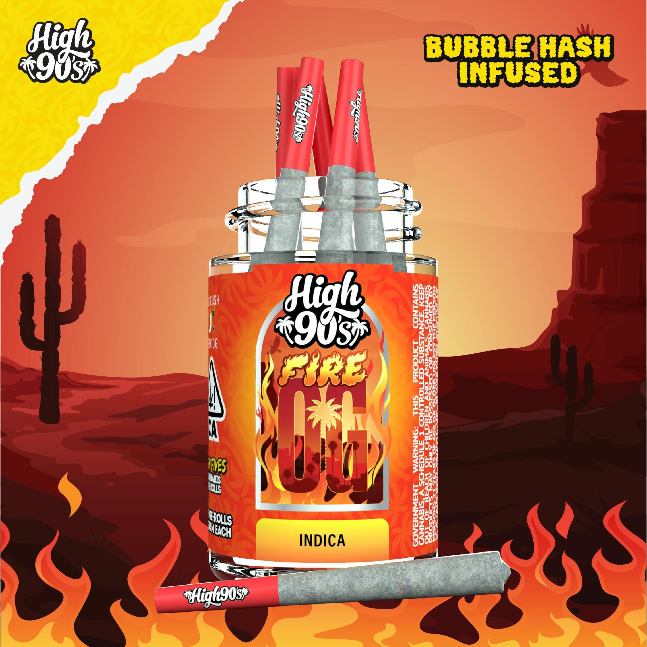 Fire OG - 0.5g High Fives Bubble Hash Infused Pre-Rolls 5 Pack - HIGH 90s - Fire OG - 0.5g High Fives Bubble Hash Infused Pre-Rolls 5 Pack - $35 - Infused Pre-Rolls