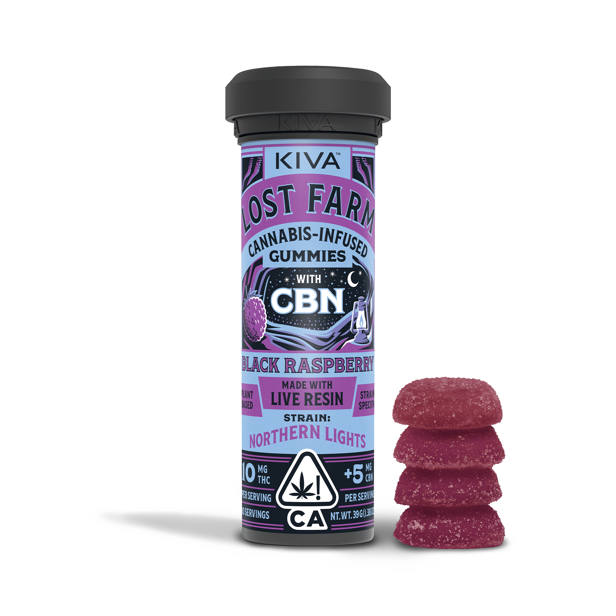 Lost Farm "Black Raspberry x Northern Lights" 10:5 CBN Gummies - Kiva Confections - 10 Gummies - $22.99 - Edibles