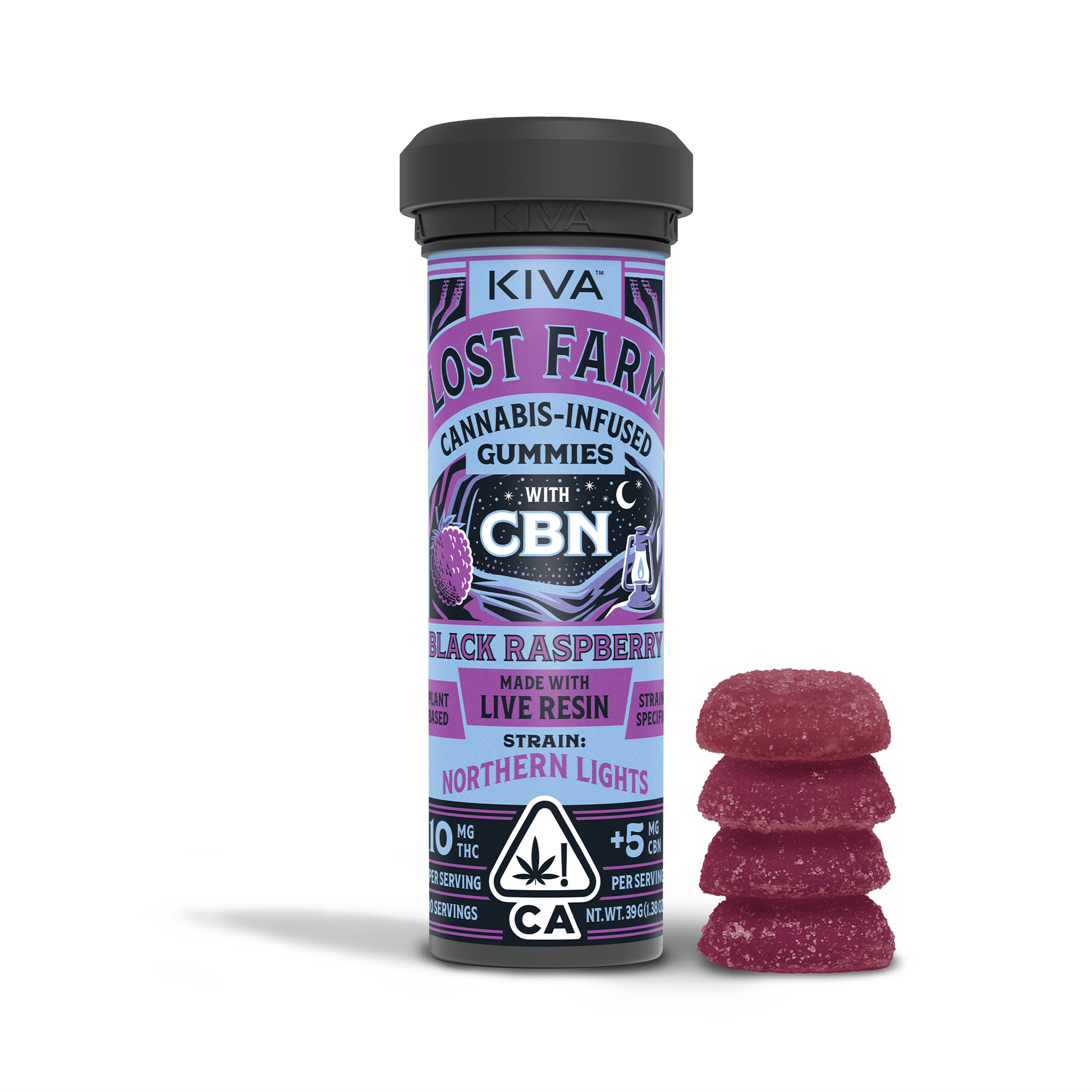 Lost Farm "Black Raspberry x Northern Lights" 10:5 CBN Gummies - Kiva Confections - 10 Gummies - $22.99 - Edibles
