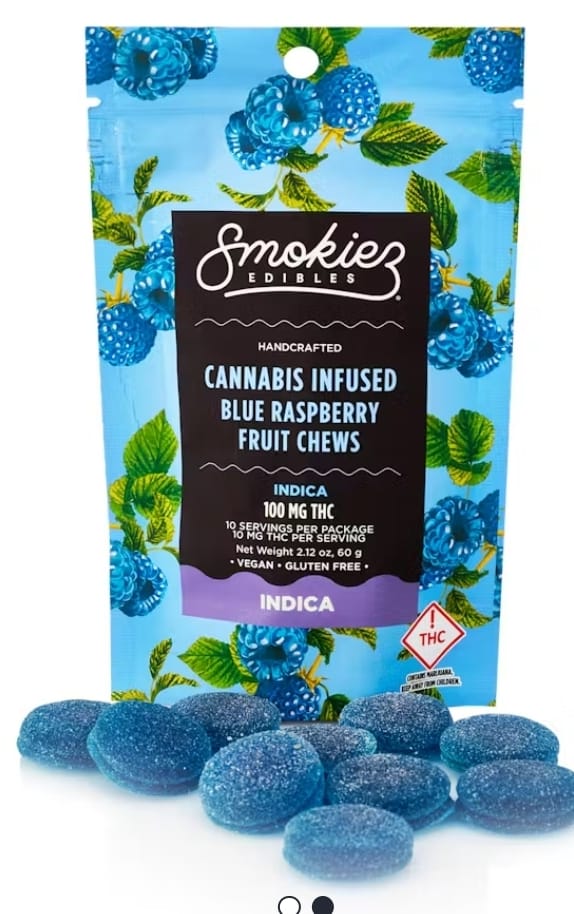 100mg THC Fruit Chews Indica - Blue Raspberry - Smokies -  - $24.99 - Edibles