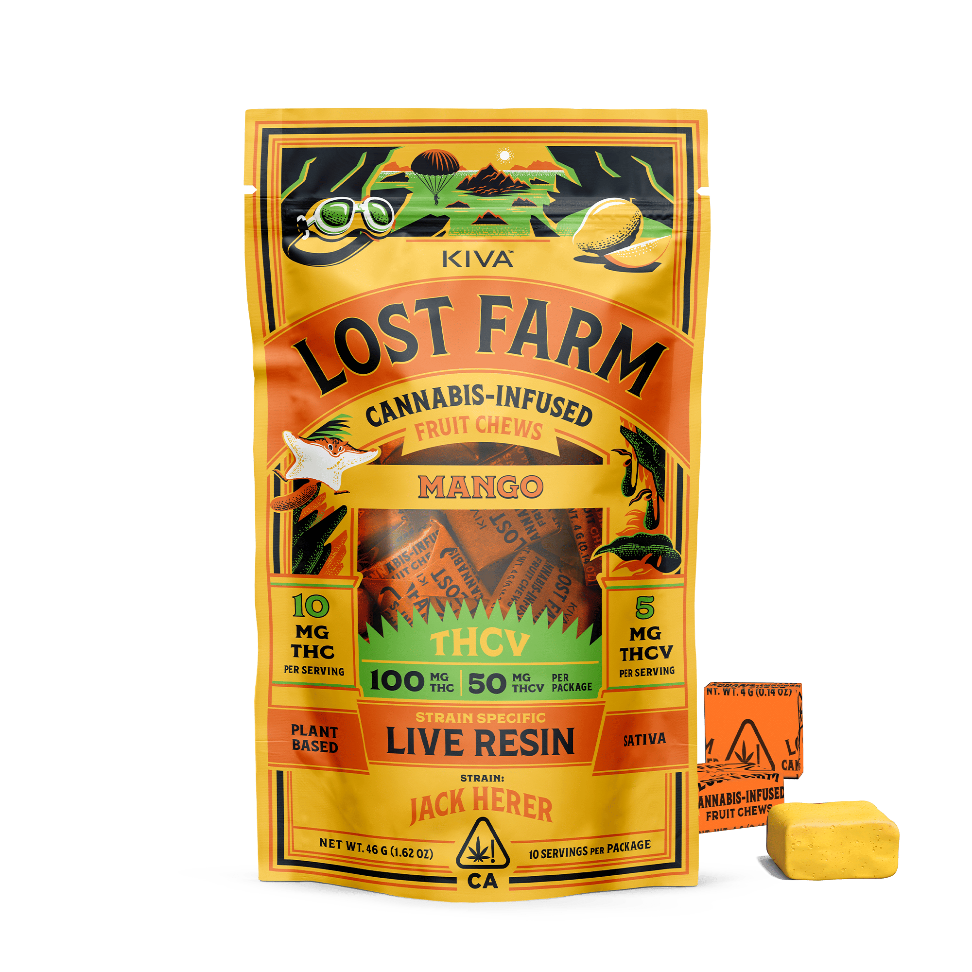 Lost Farm Mango "Jack Herer" THCv Chews - Kiva Confections - 10 Gummies - $22.99 - Edibles