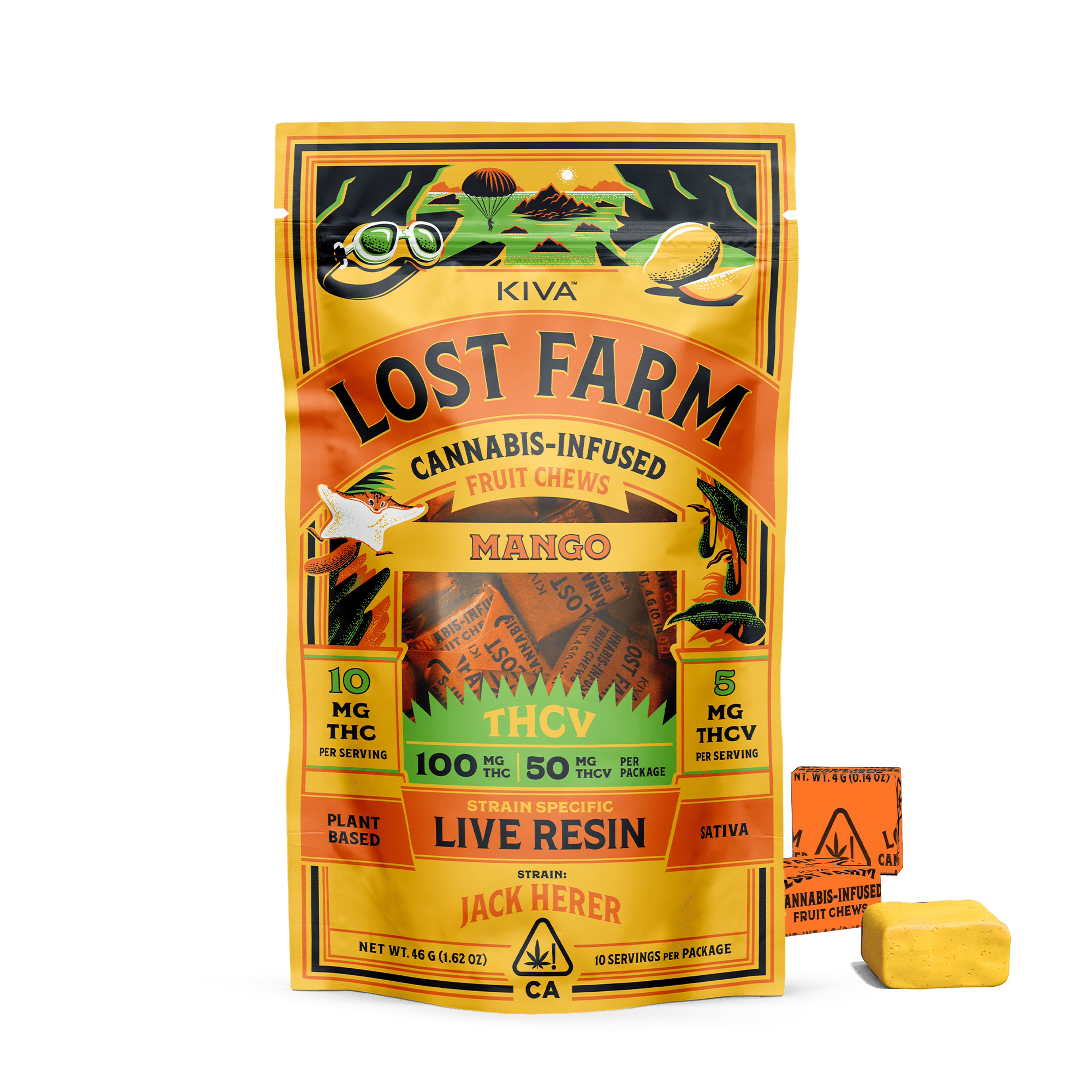 Lost Farm Mango "Jack Herer" THCv Chews - Kiva Confections - 10 Gummies - $22.99 - Edibles