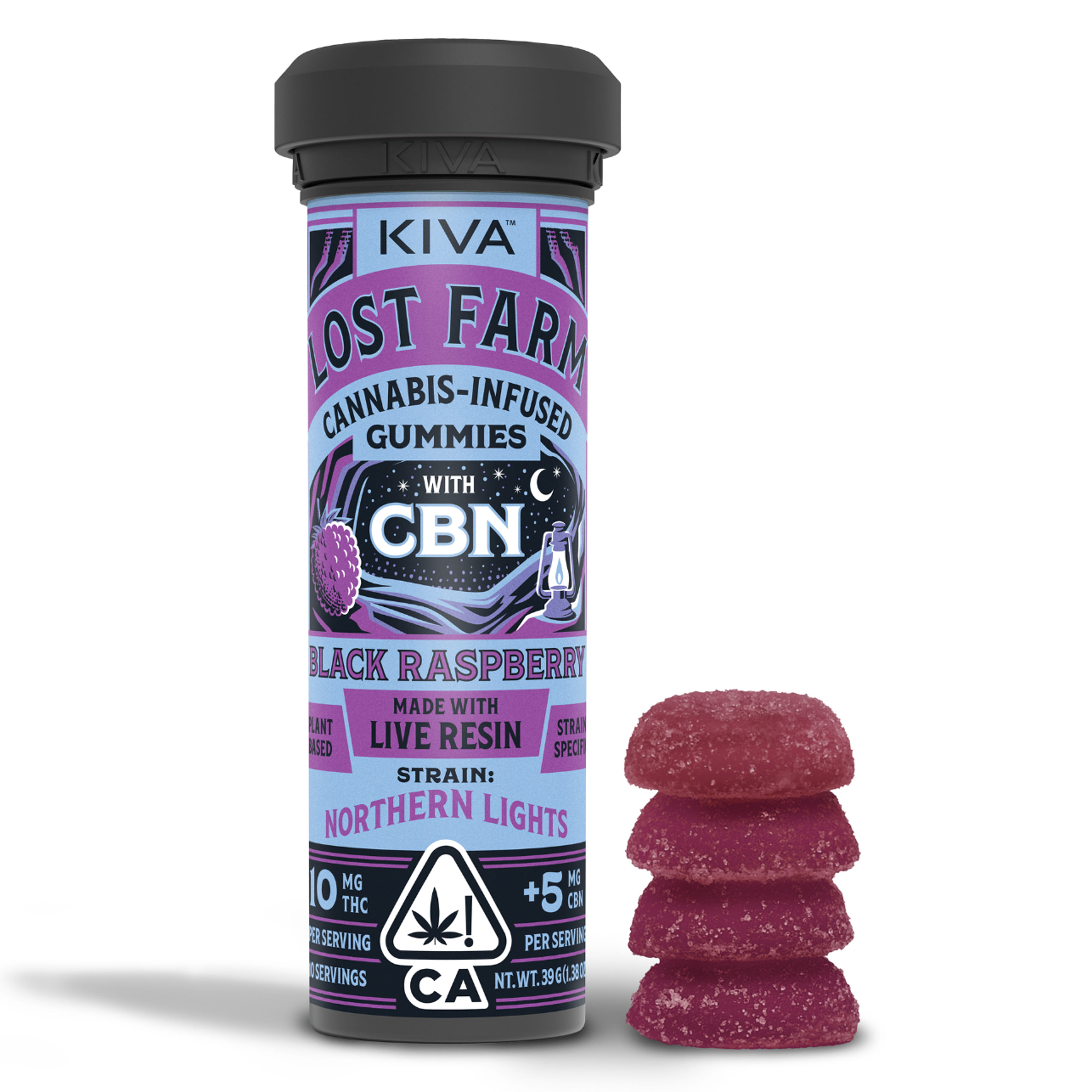 Black Raspberry (I) Lost Farms Live Resin Gummies CBN 10:5 - Kiva - Black Raspberry (Northern Lights) - $19 - Edibles