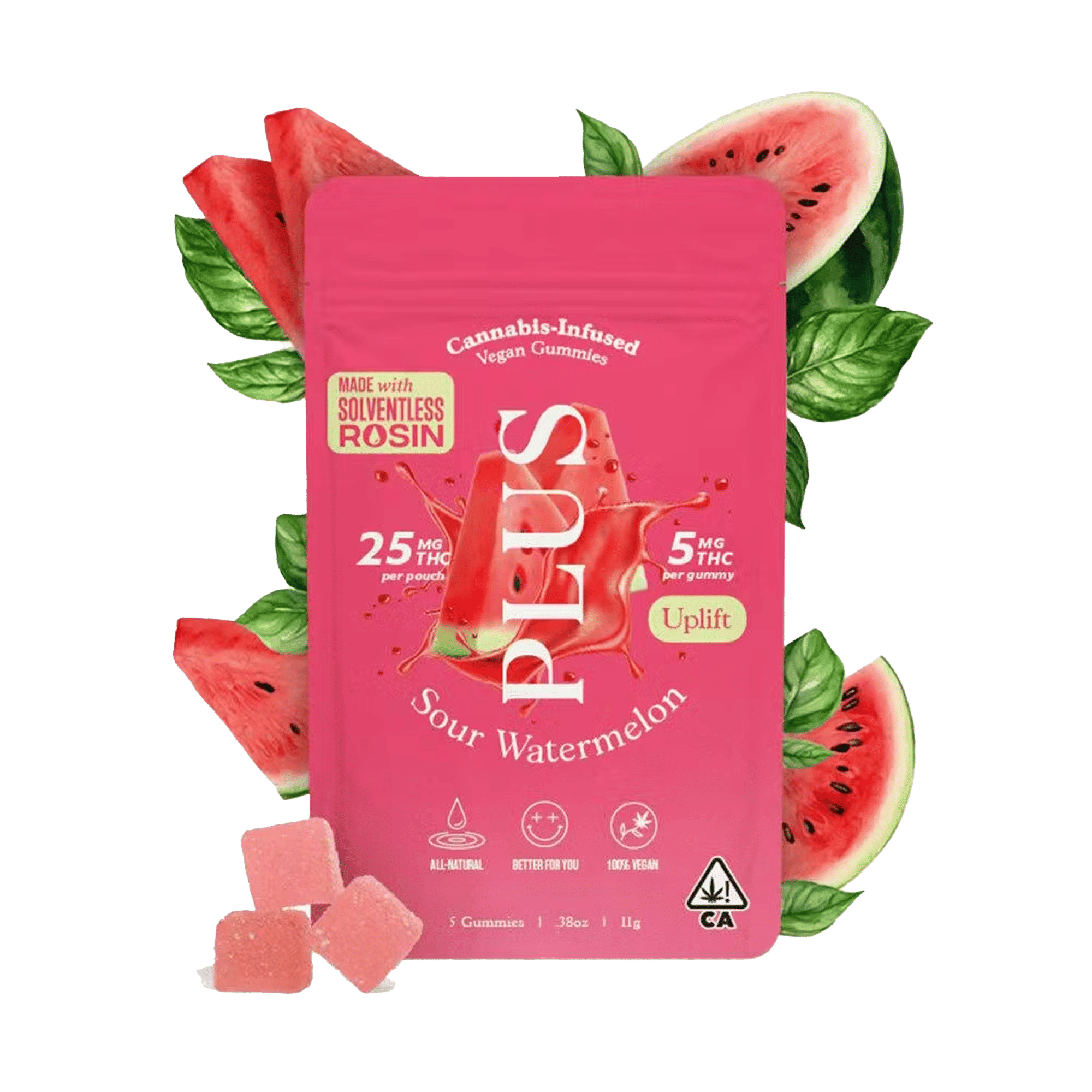 Classic Rosin - Sour Watermelon Gummies - Mini Pouch - PLUS™️ Products - 5 Gummies - $4.25 - Edibles