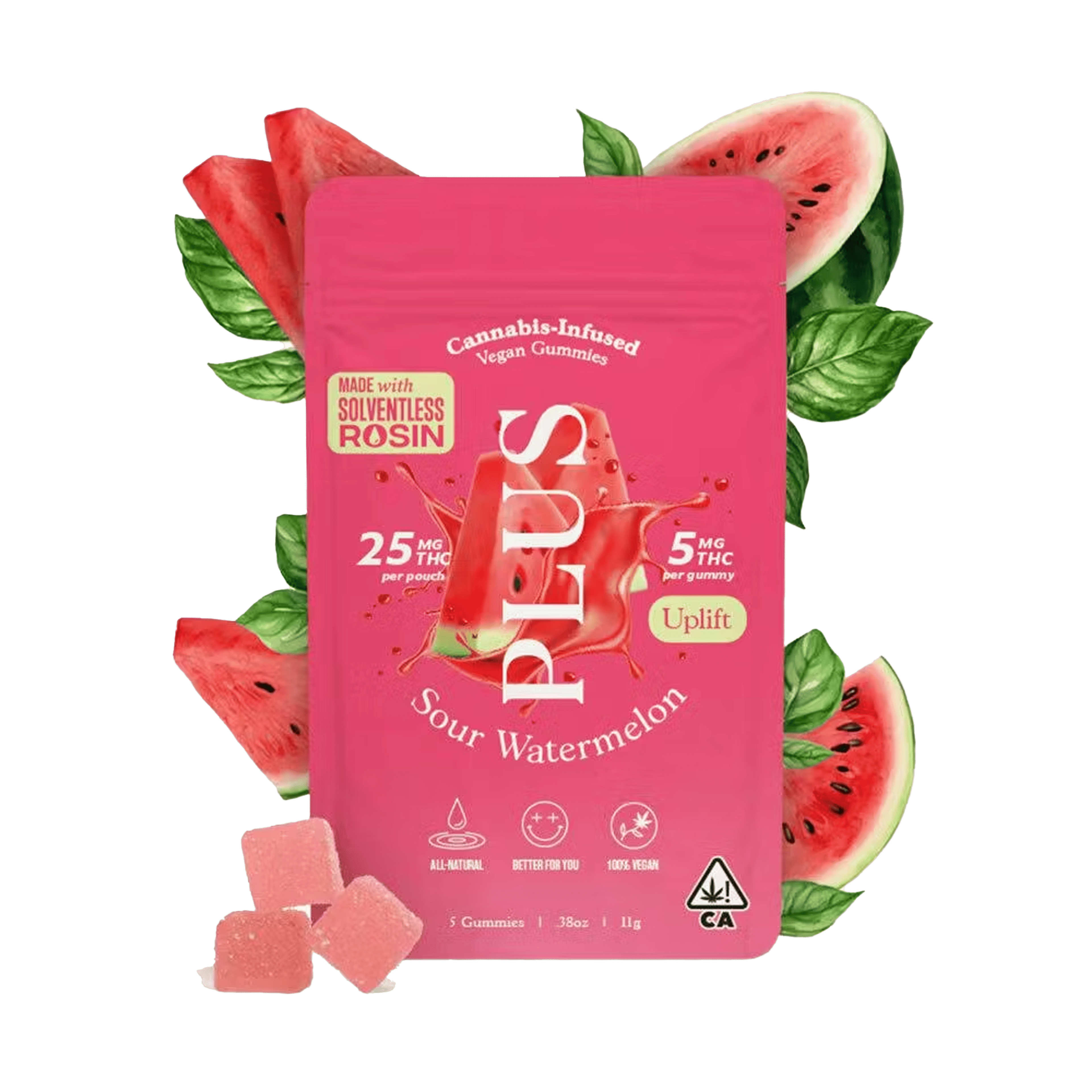 Classic Rosin - Sour Watermelon Gummies - Mini Pouch - PLUS™️ Products - 5 Gummies - $4.25 - Edibles