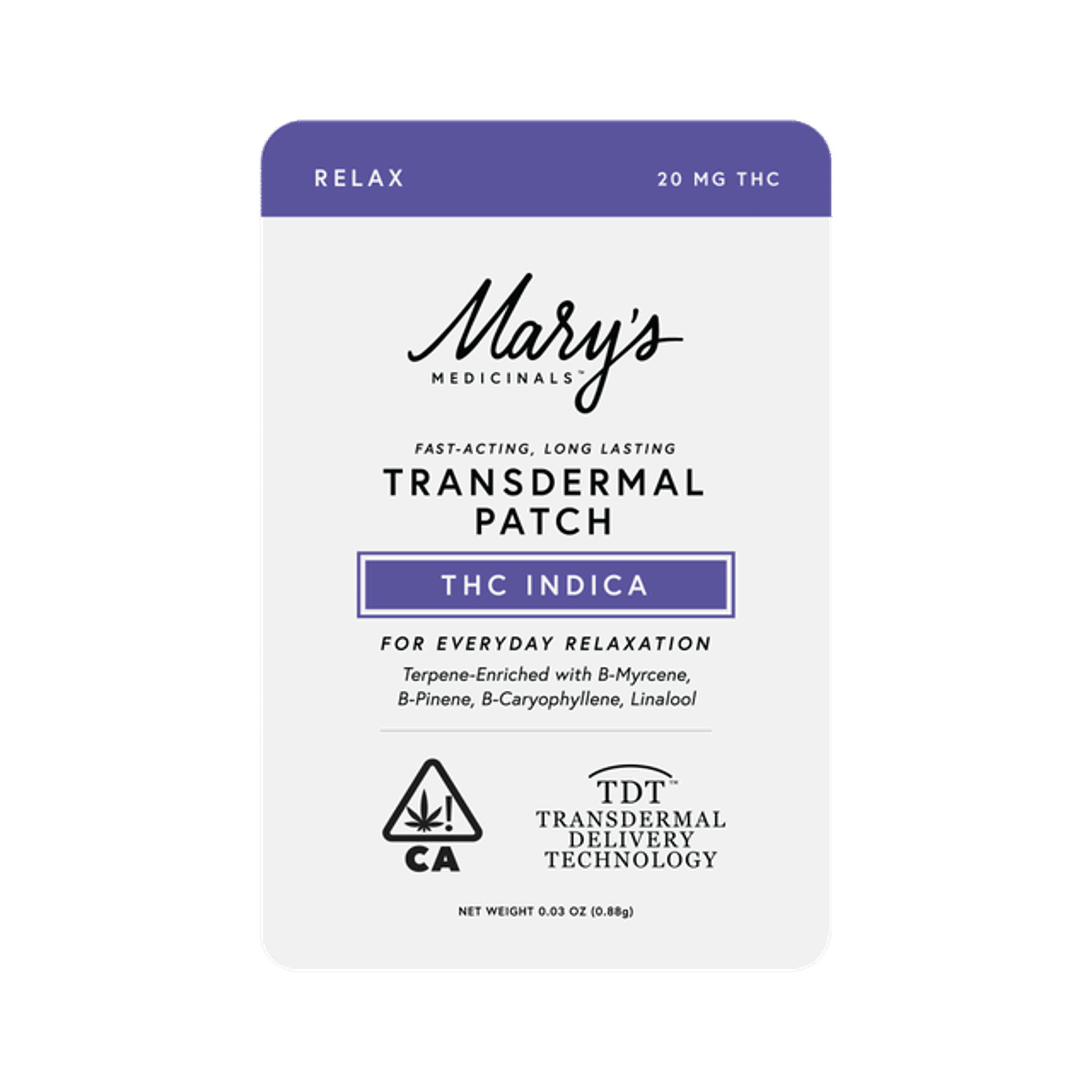 Relax Transdermal Patch - THC *SPECIAL PRICING* - Mary's Medicinals - THC Relax Patch (I) - $9.80 - Topicals