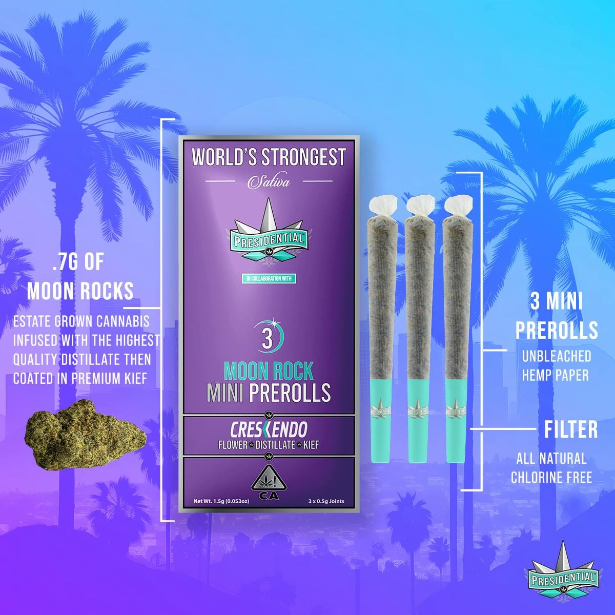 Crescendo (Presidential x THC Design) Pee-WeeMoon Rock Mini Pre Rolls - 1.5g - Presidential -  - $20 - Infused Pre-Rolls