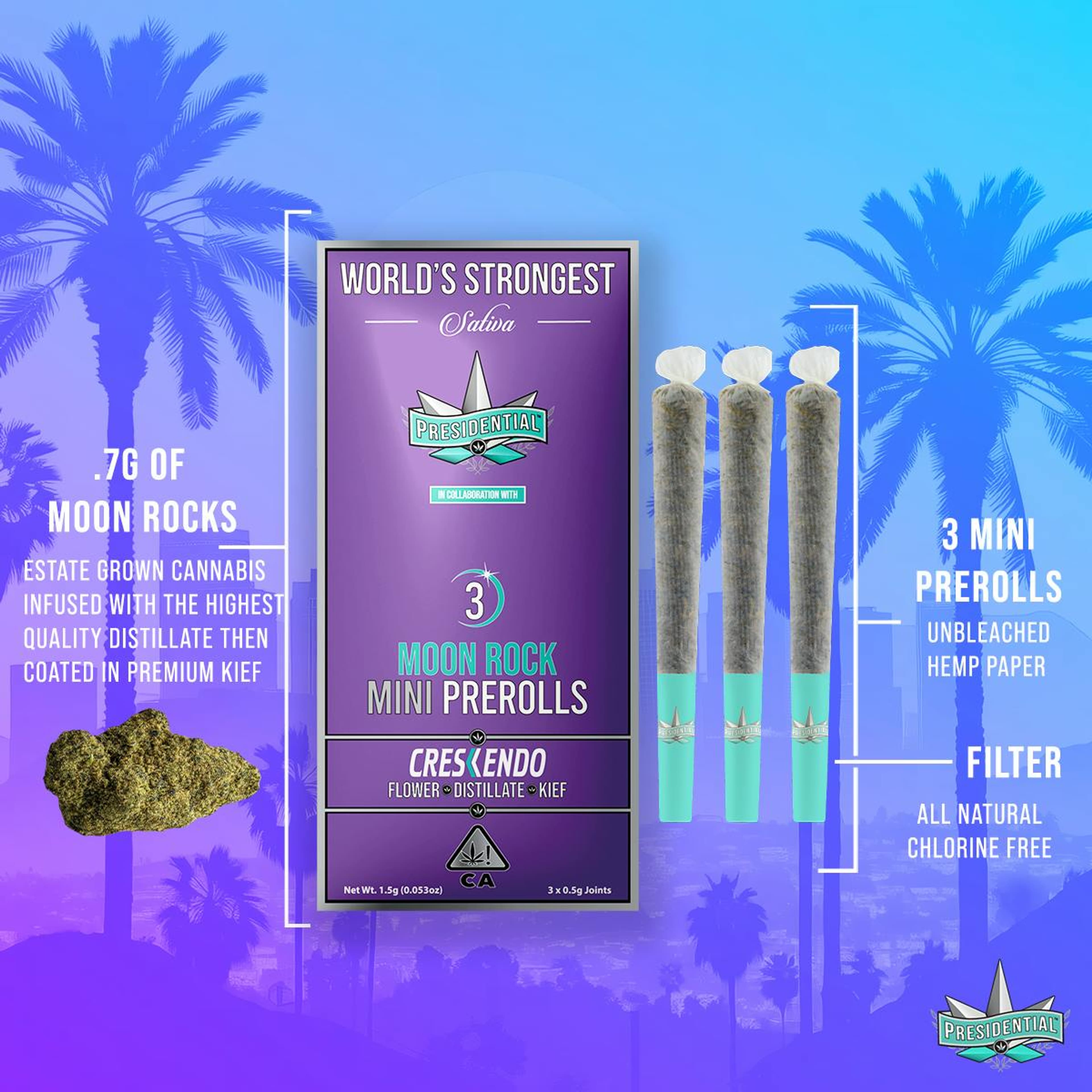 Crescendo (Presidential x THC Design) Pee-WeeMoon Rock Mini Pre Rolls - 1.5g - Presidential - - $20 - Infused Pre-Rolls