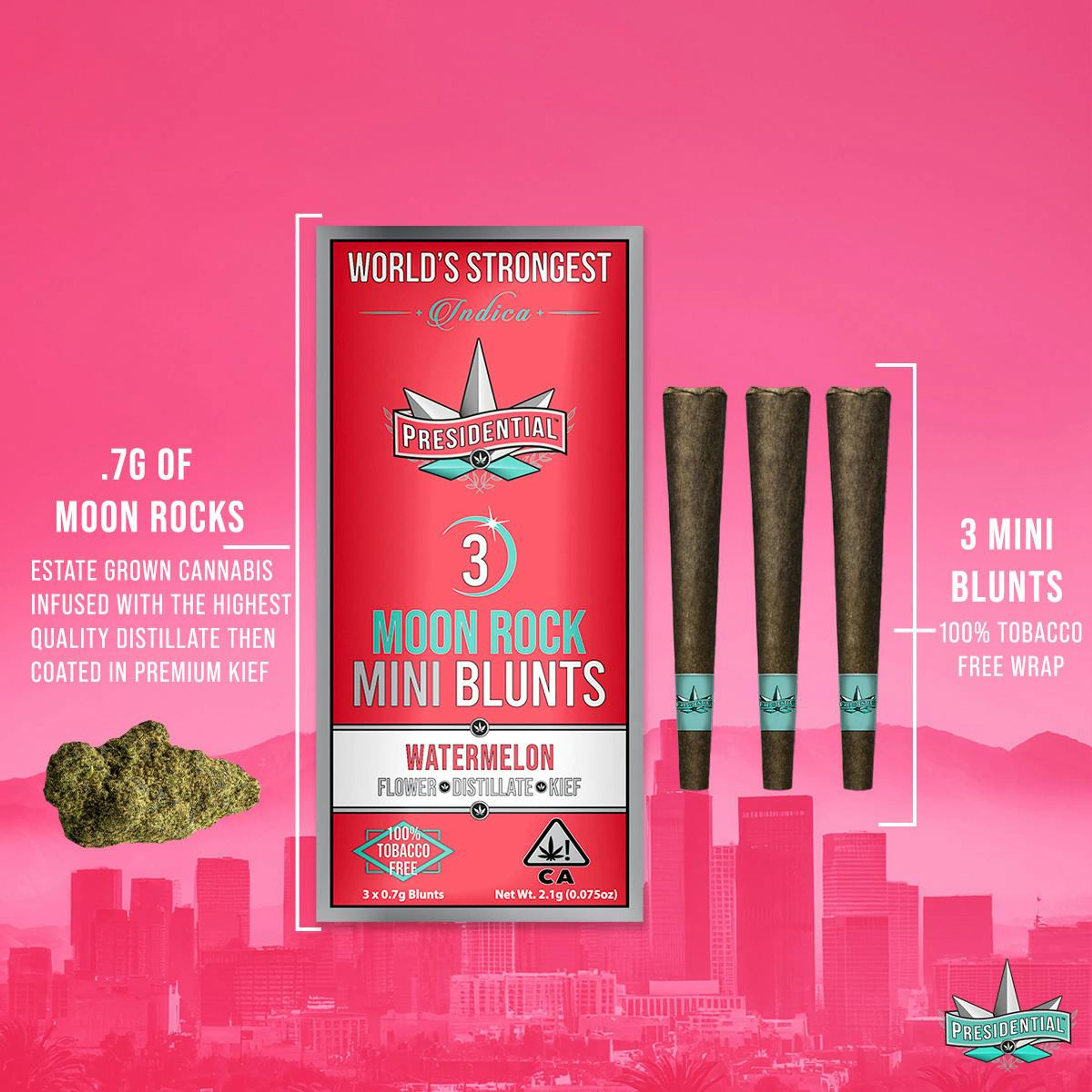 3pk. Watermelon Moon Rock Mini Blunts (.7g ea) - 2.1g - Presidential - - $32 - Infused Pre-Rolls