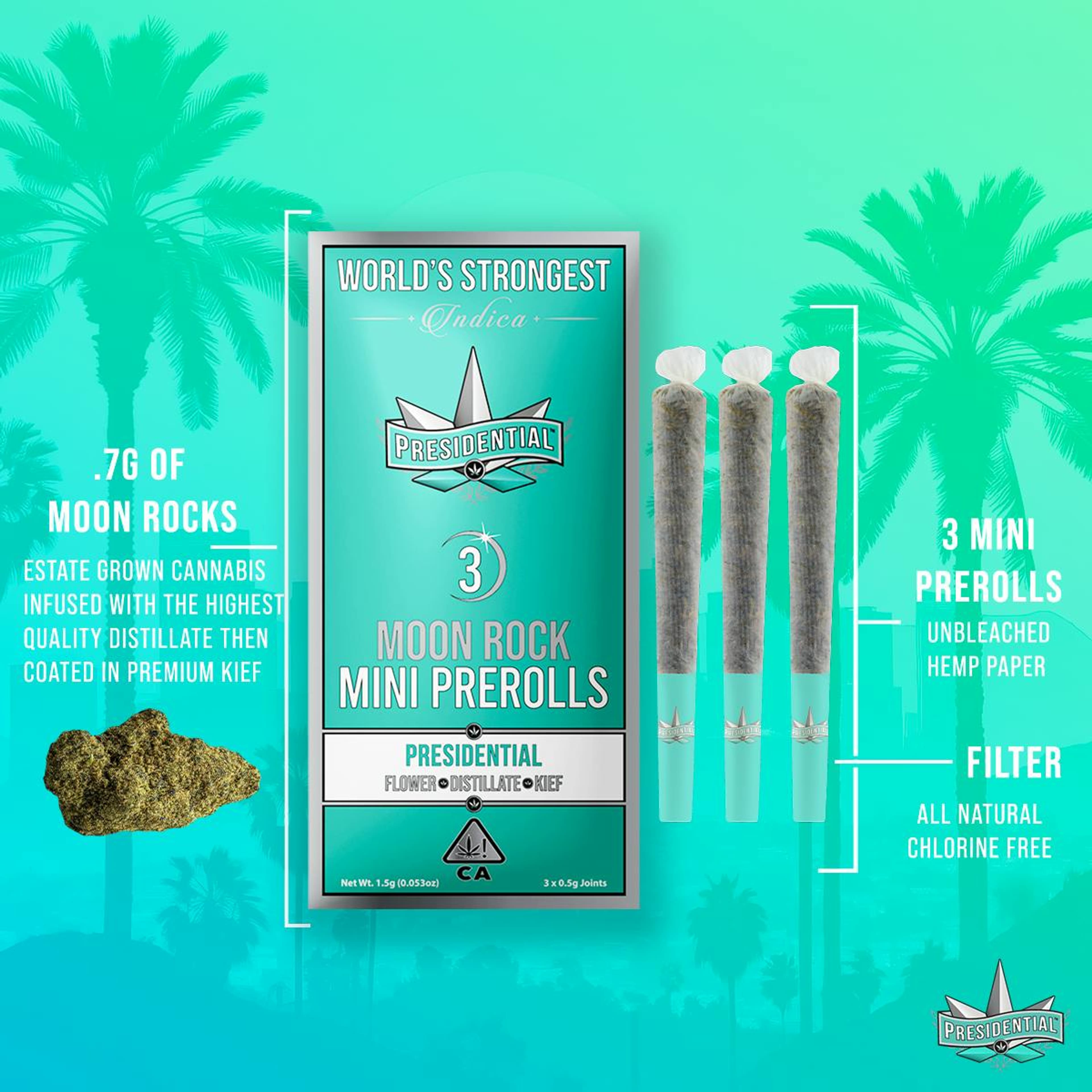 Classic Mini Prerolls 3 x 0.5g Infused Moonrock - Presidential - - $18.01 - Pre-Rolls