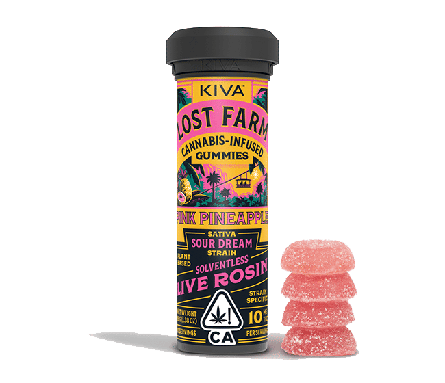 Lost Farms Gummies: Pink Pineapple / Sour Dream Rosin - Kiva Confections - 10 Piece - $24 - Edibles