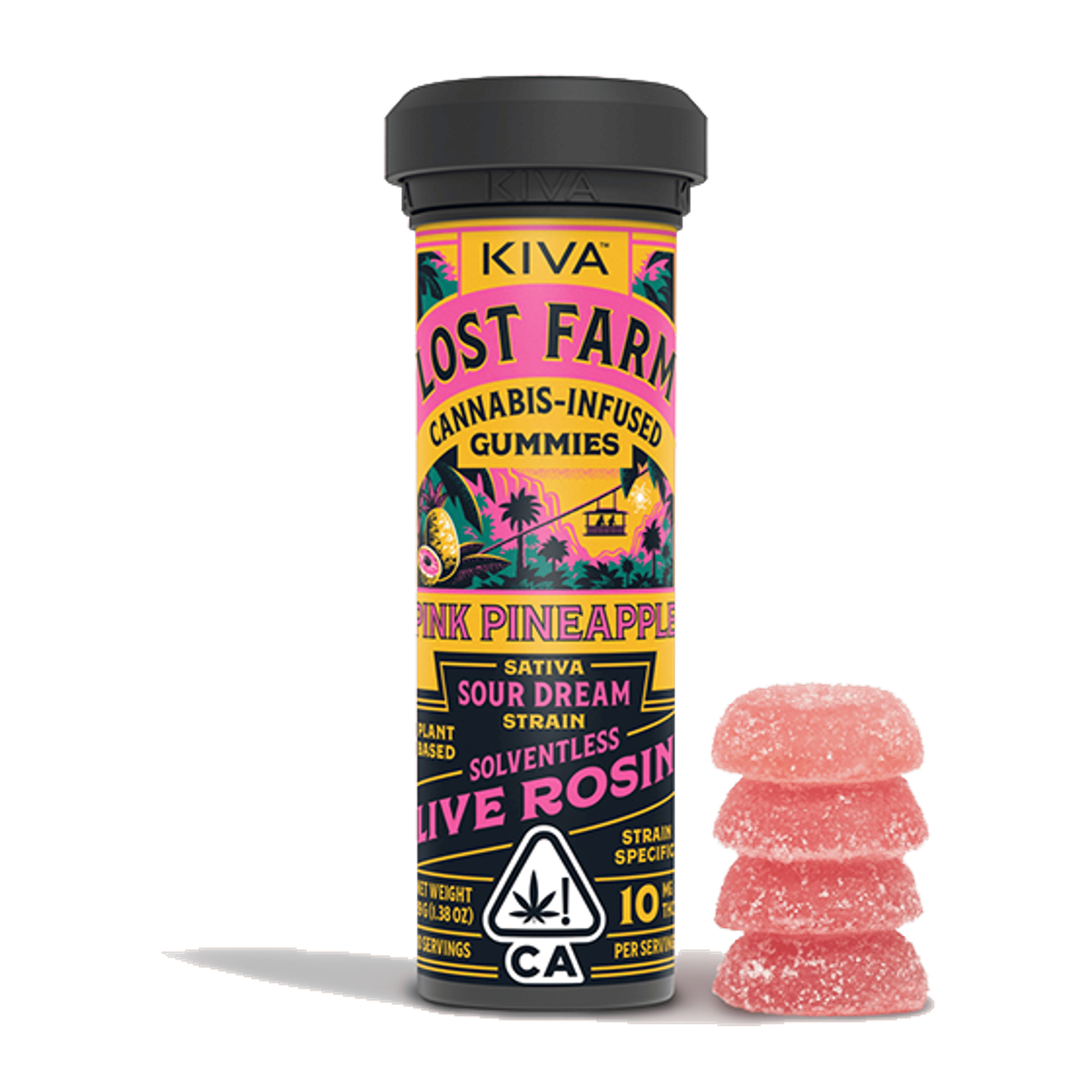 Lost Farms Gummies: Pink Pineapple / Sour Dream Rosin - Kiva Confections - 10 Piece - $24 - Edibles