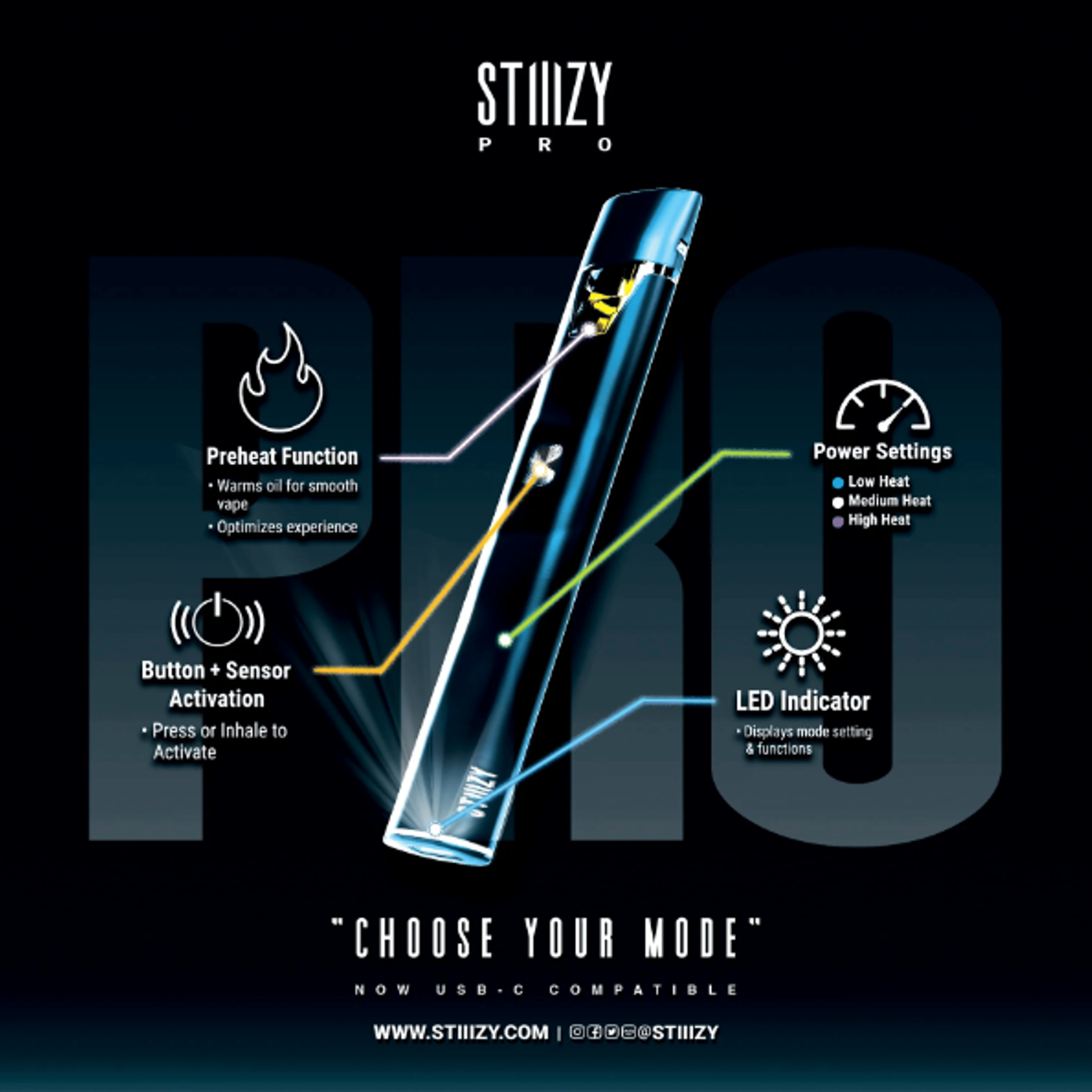 STIIIZY: PRO Battery (Black) - STIIIZY - - $25 - Paraphernalia
