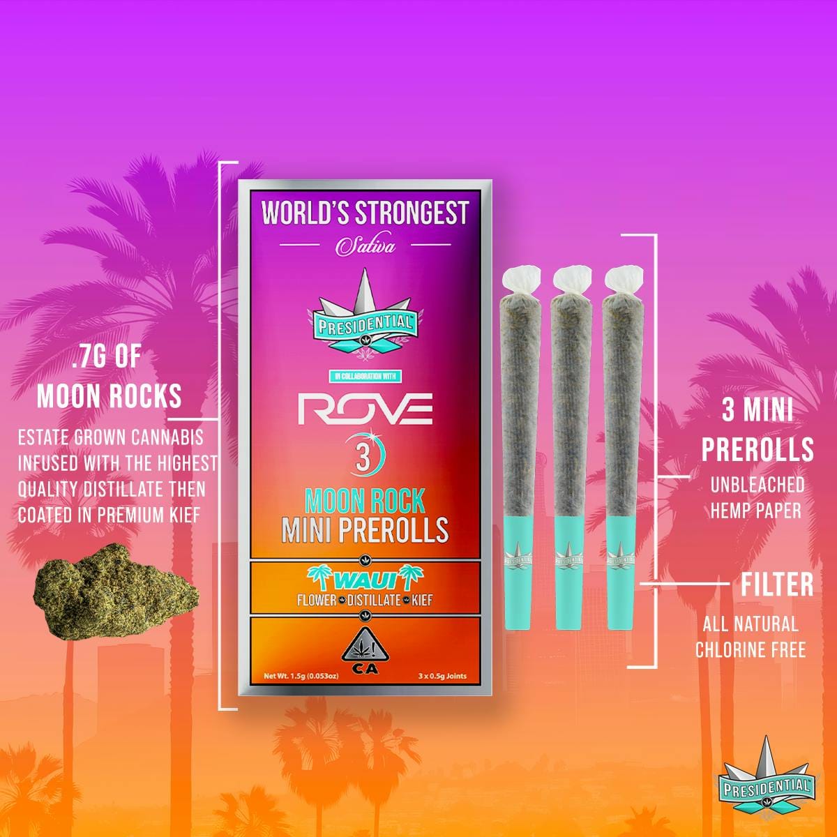 Waui Mini Prerolls 1.5g Moonrock Infused - Presidential -  - $19.45 - Pre-Rolls