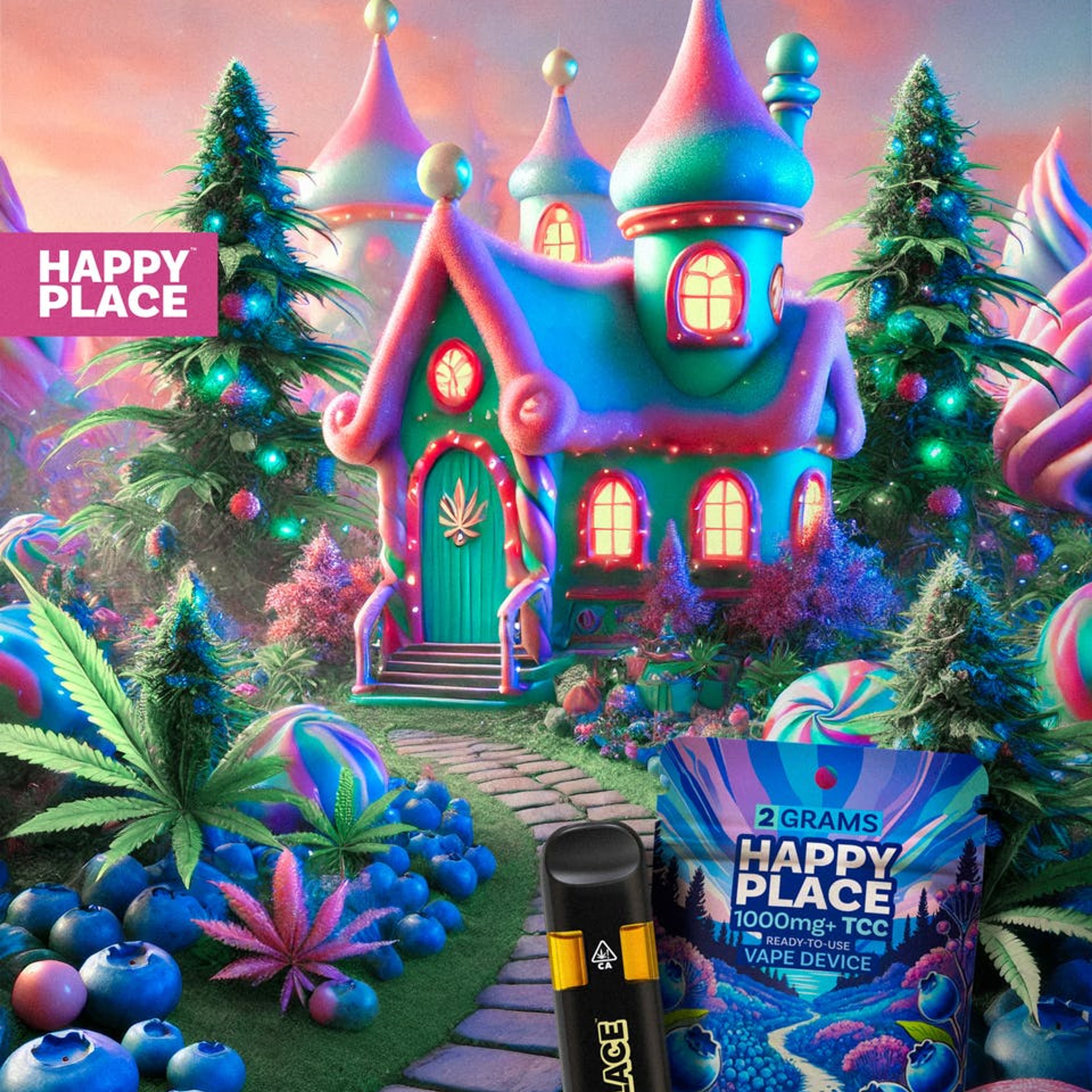 Blueberry Bomb - Disposable - Happy Place - 2 Gram - $19.99 - Disposable Vape (All-In-One, Battery Built-In)