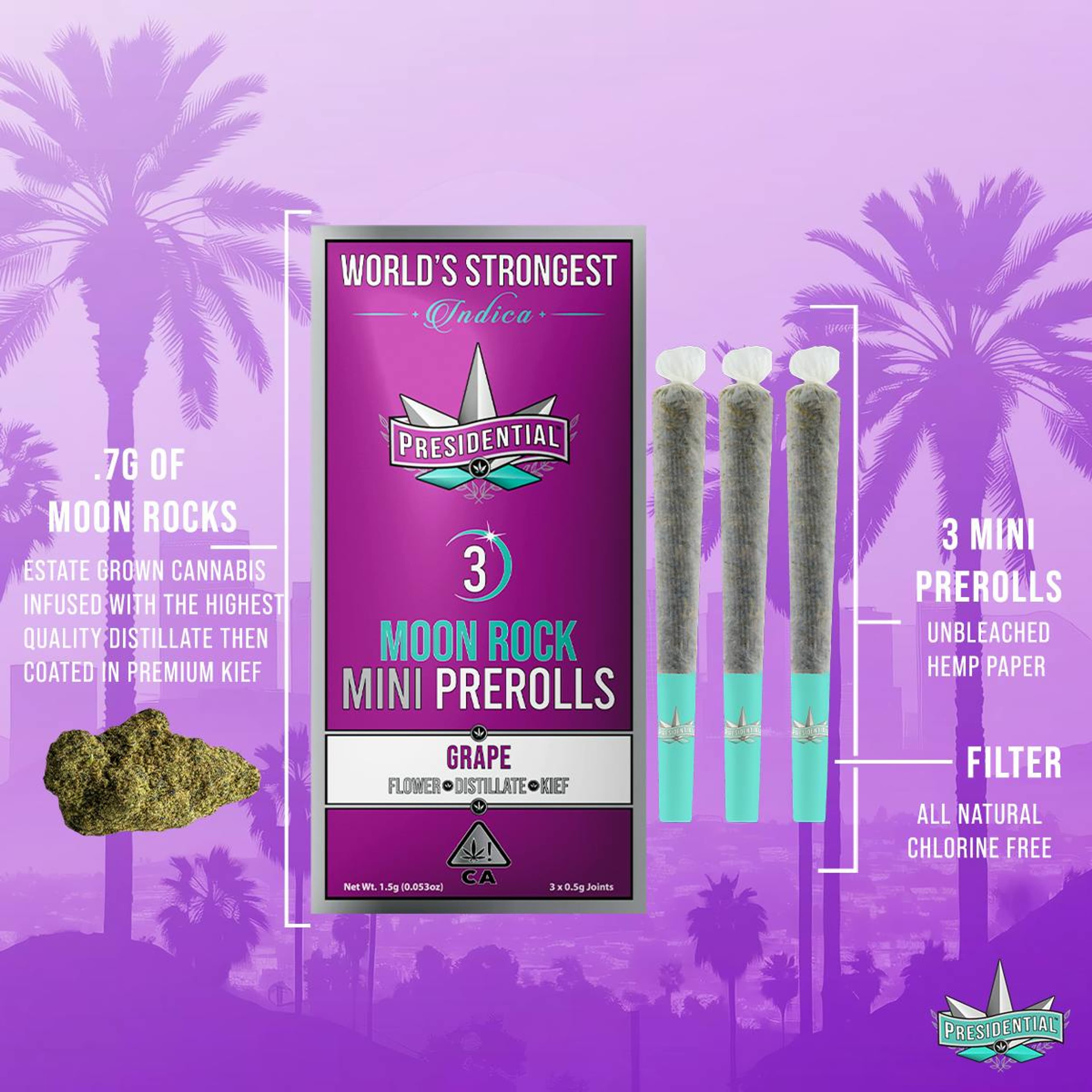 Presidential Pee-Wee Moon Rock Prerolls - Grape (1.5g) - Presidential - - $29 - Infused Pre-Rolls