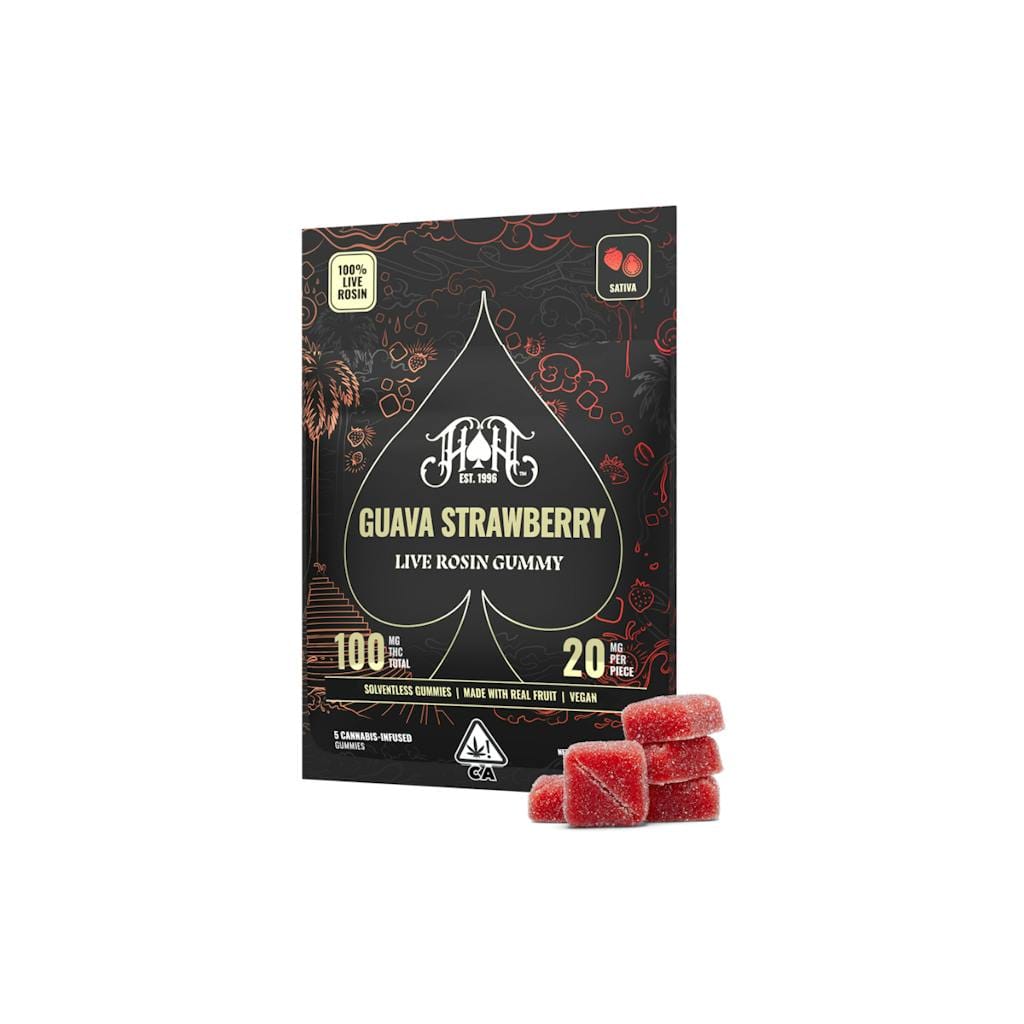Guava Strawberry Live Rosin 20mg Gummies - 100mg 5pk - Heavy Hitters - Rosin Gummy 20mg - Sativa - $27 - Gummies