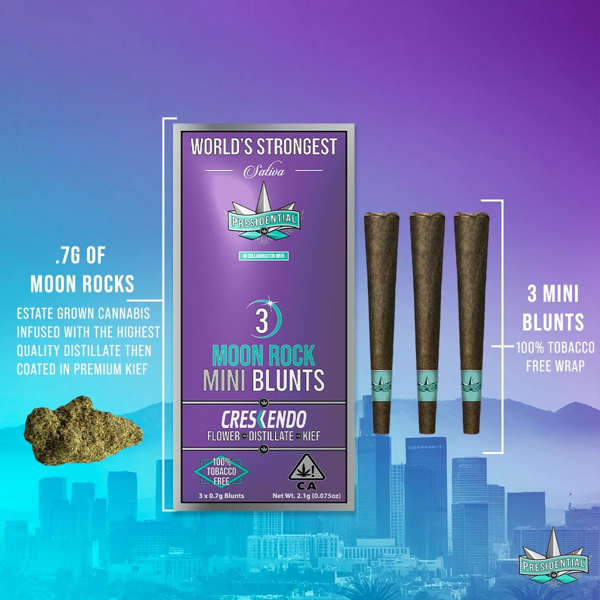 Crescendo | Moon Rock Mini Blunts | THC Design x Presidential (3 x 0.7g) - 2.1g - Presidential -  - $26 - Infused Pre-Rolls