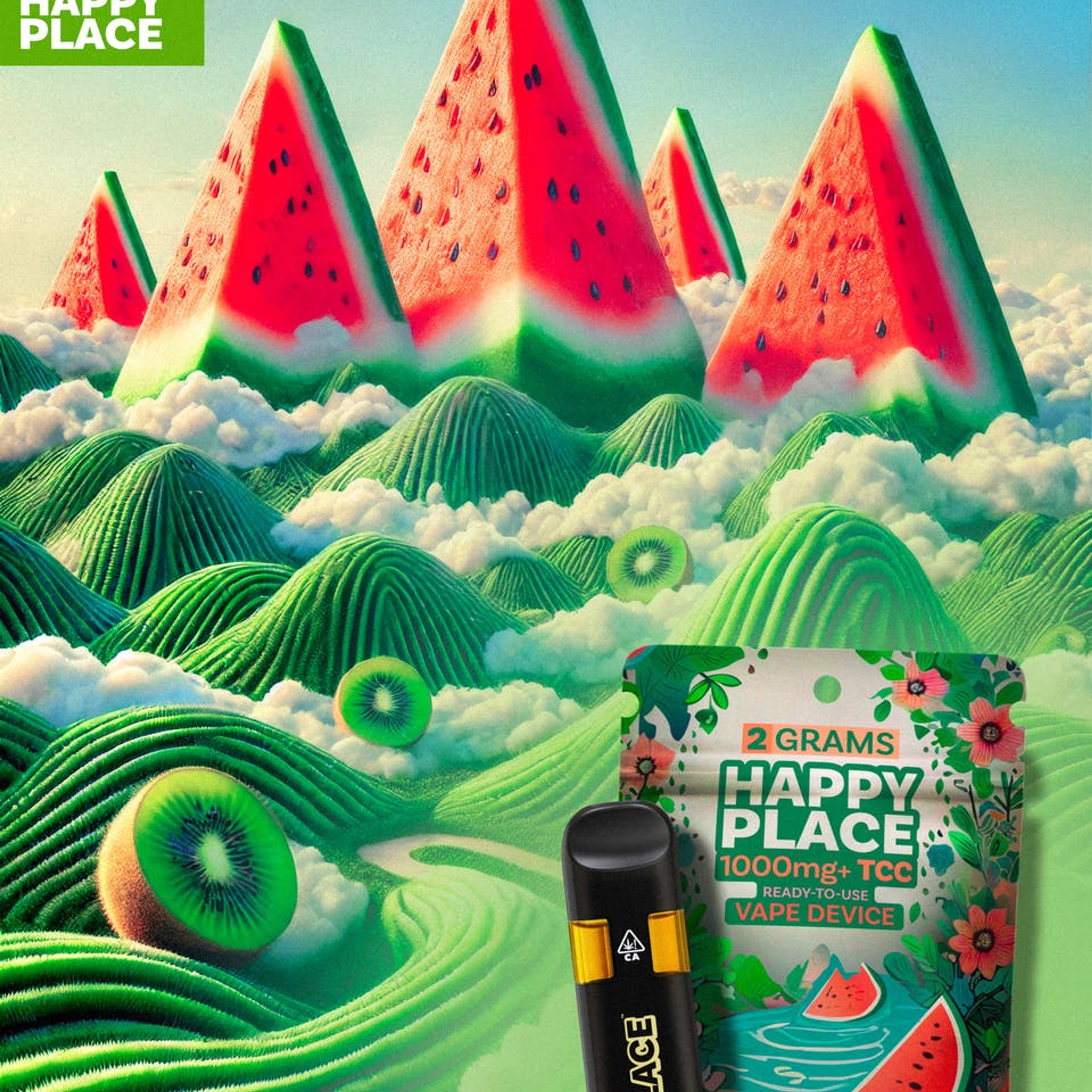Kiwi Watermelon - 2 Gram - ALL-IN-ONE - Happy Place - Kiwi Watermelon - 2 Gram - ALL-IN-ONE - $25 - Vape Pens
