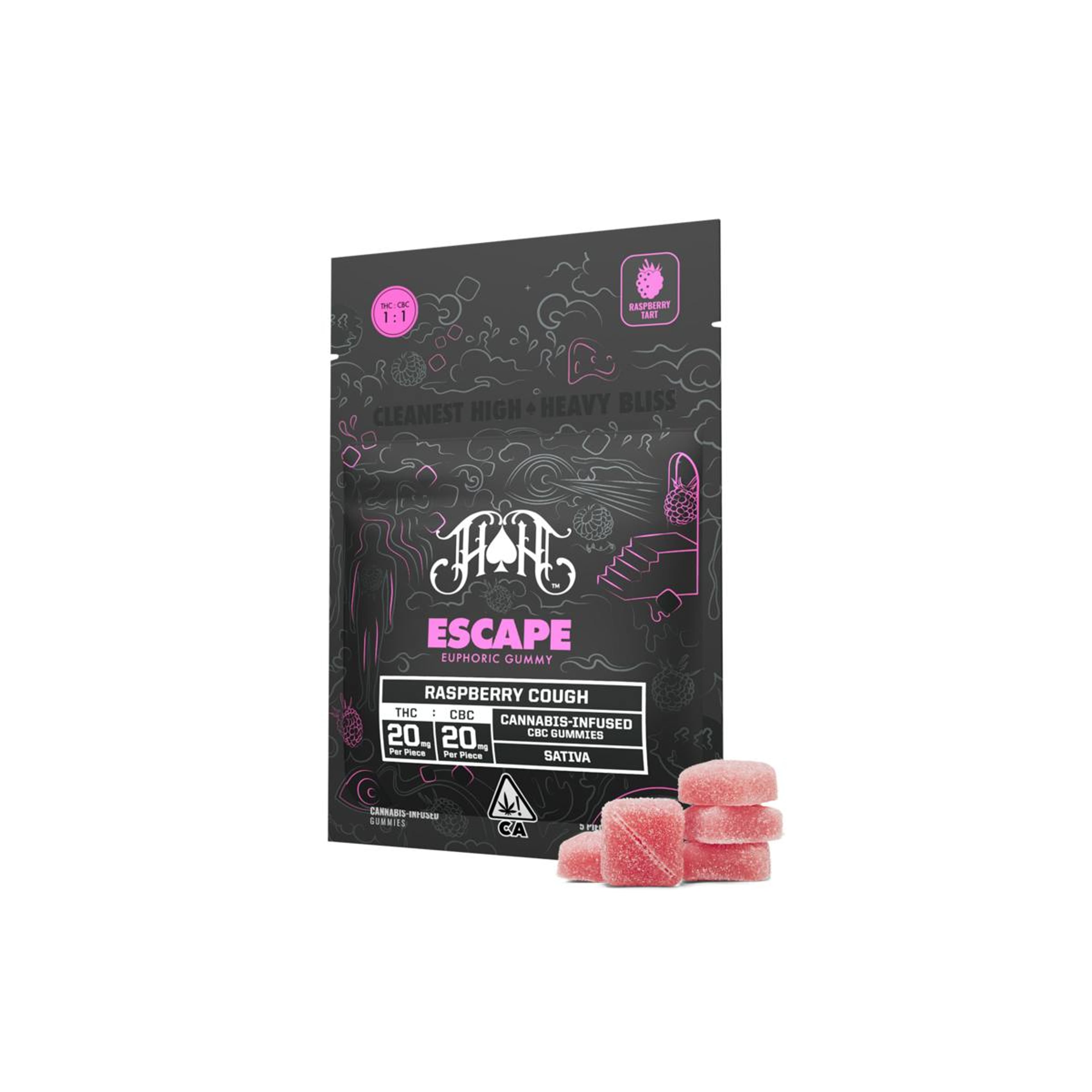 Raspberry Cough | S - Escape CBC Euphoric Gummies -100mg THC | 100mg - Heavy Hitters - - $30 - Edibles