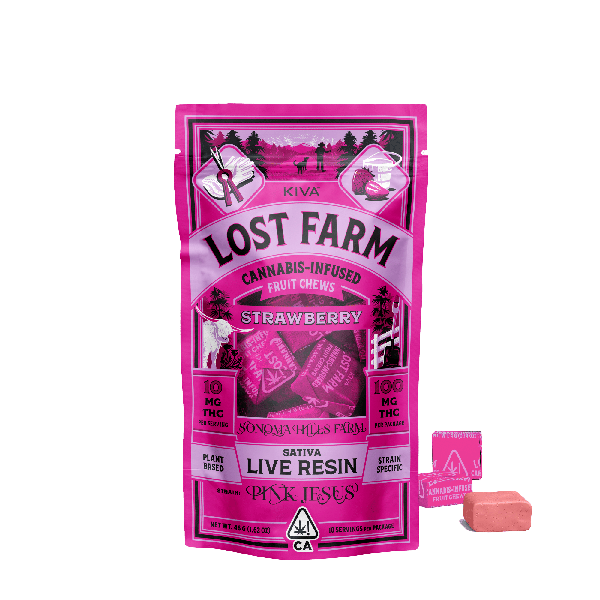 Lost Farm Strawberry "Pink Jesus" Chews - Kiva Confections - 10 Gummies - $22.99 - Edibles