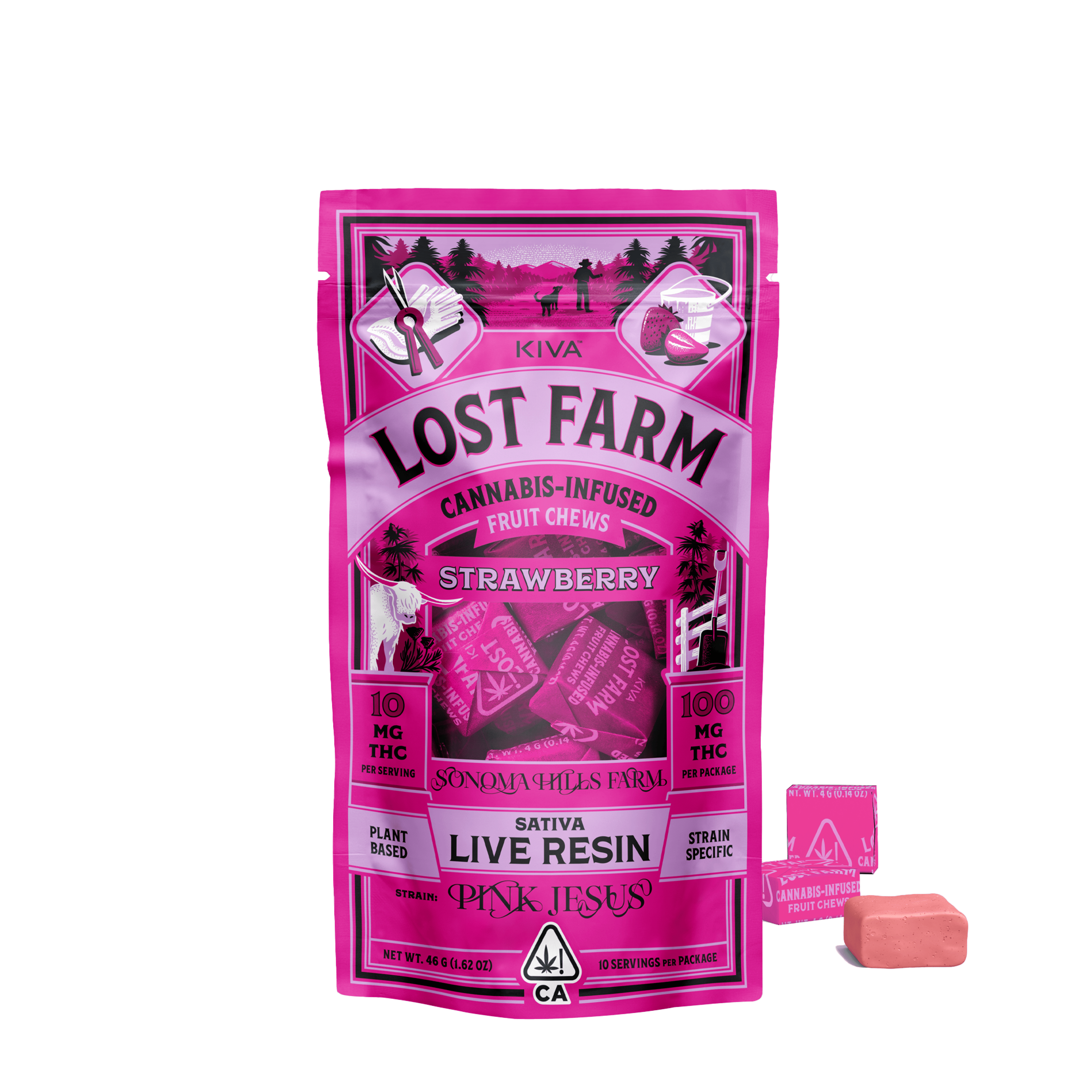 Lost Farm Strawberry "Pink Jesus" Chews - Kiva Confections - 10 Gummies - $22.99 - Edibles