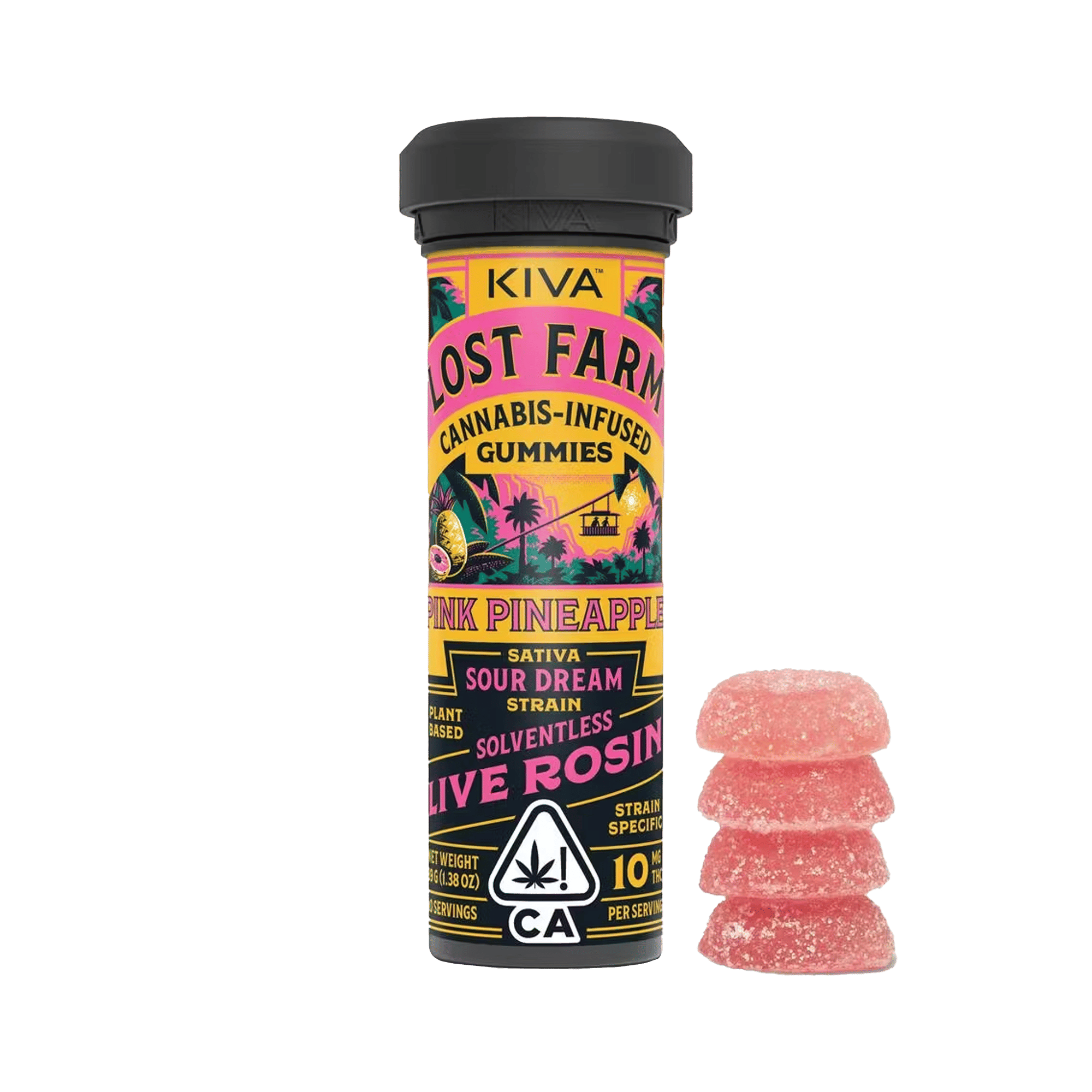 Lost Farm Pink Pineapple x "Sour Dream" Live Rosin Gummies - Kiva Confections - 10 Gummies - $22.99 - Edibles