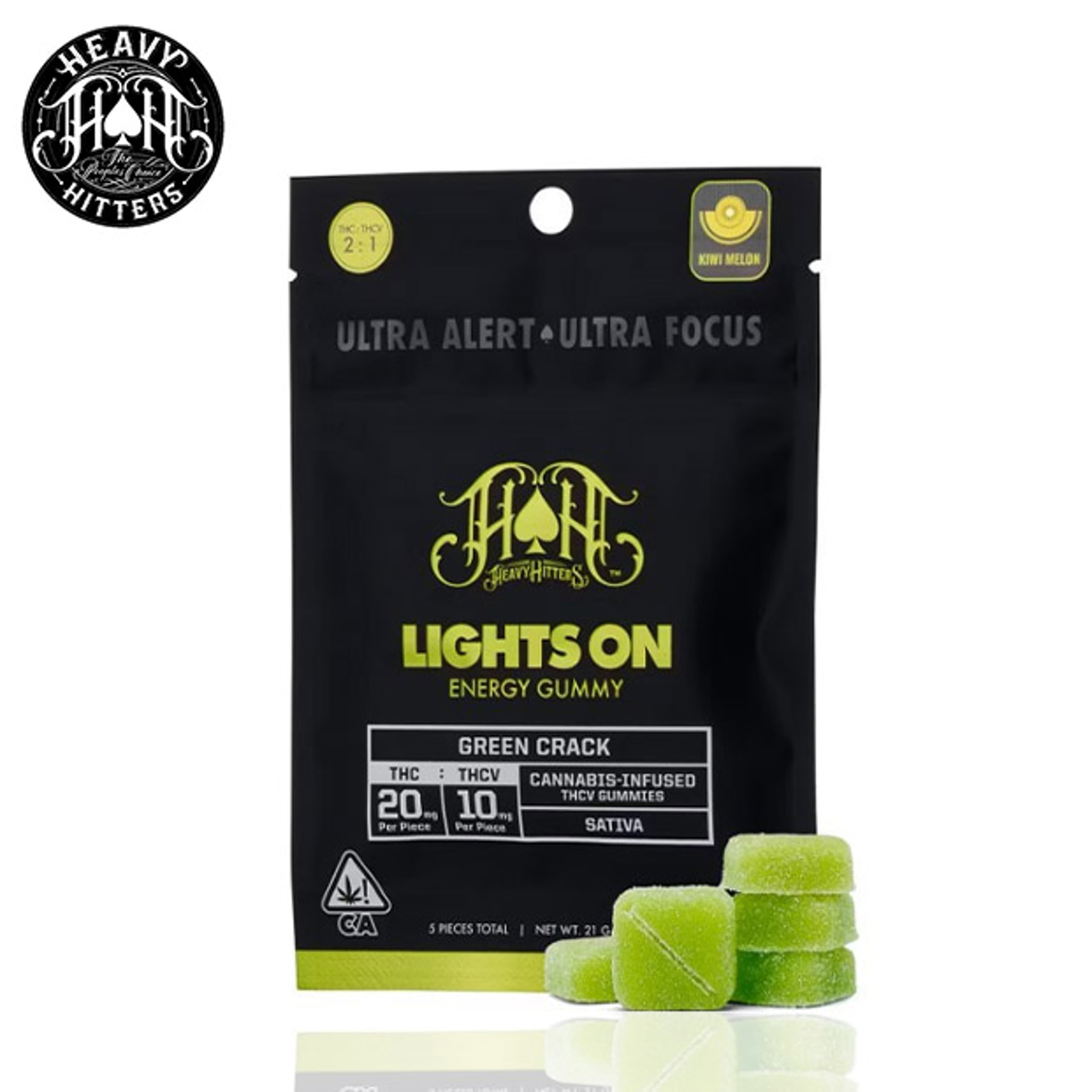 Heavy Hitters - Lights On - Green Crack Gummies - 100mg THC / 50mg THCV - Heavy Hitters - - $19.99 - Edibles