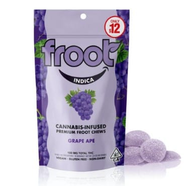 $16.66 Indica 10pc Grape Ape Froot gummy Gummy 100mg - froot -  - $12 - Edibles